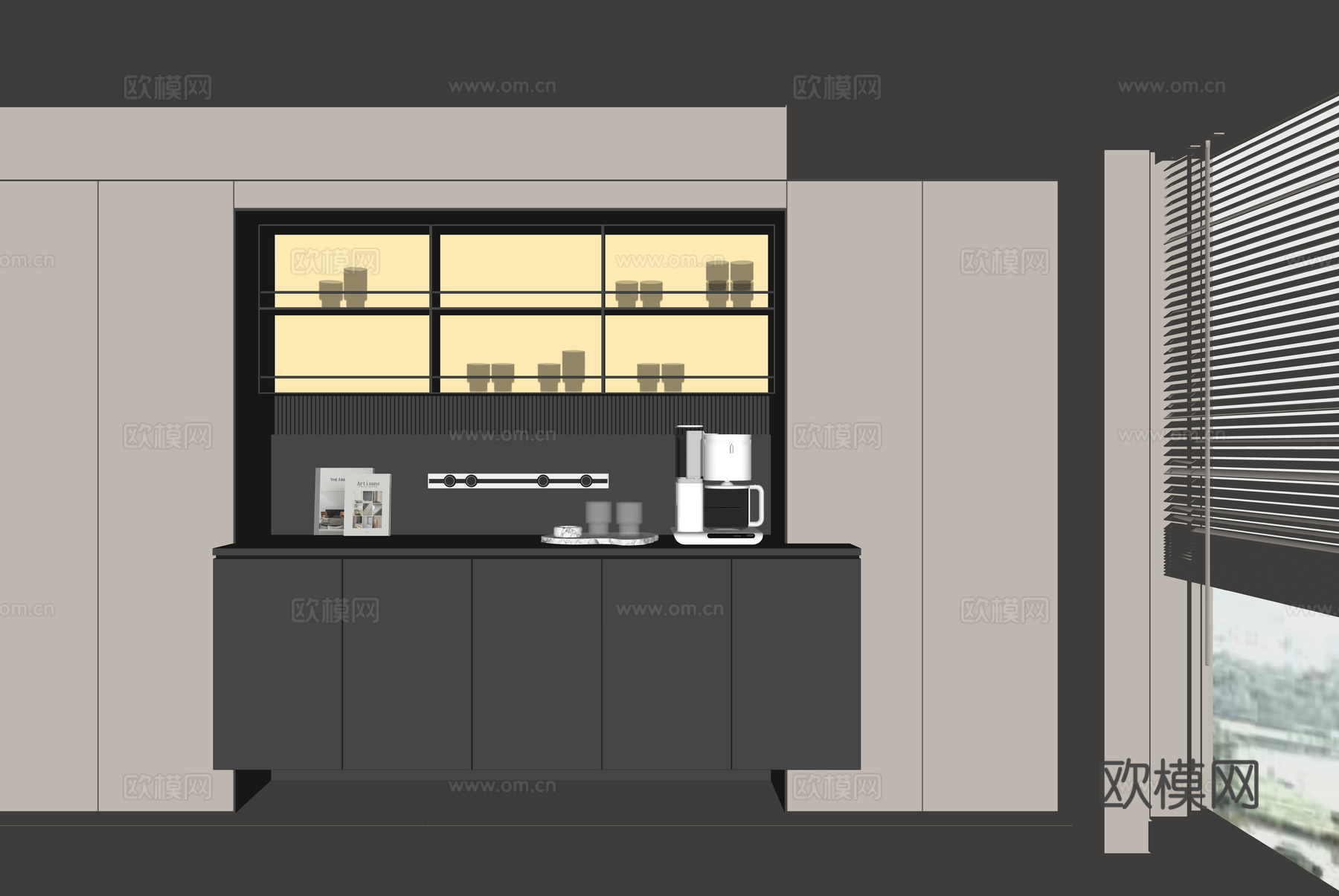 现代餐边柜酒柜su模型下载（渲染图2）
