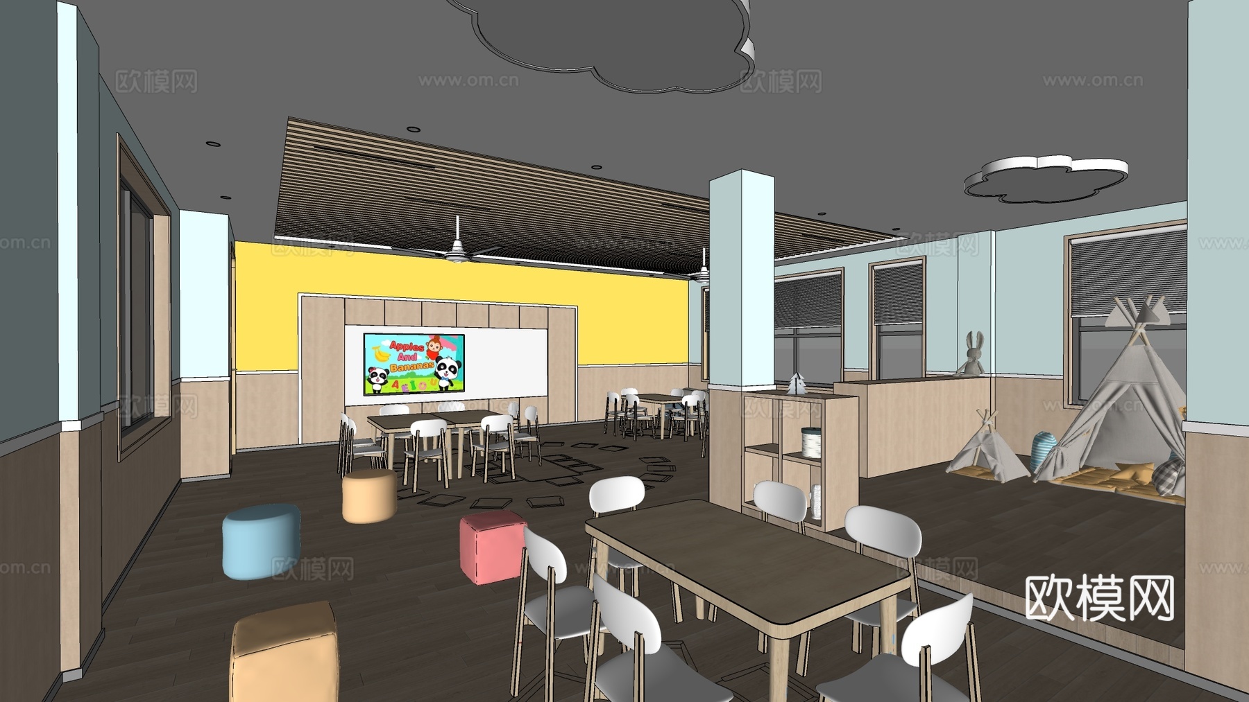 现代幼儿园教室 幼儿园活动空间 儿童活动室su模型下载（渲染图3）