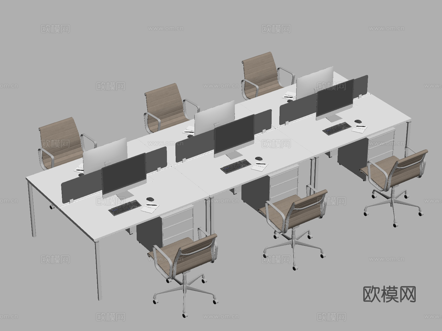 现代极简办公桌椅 办公用品su模型下载（渲染图2）