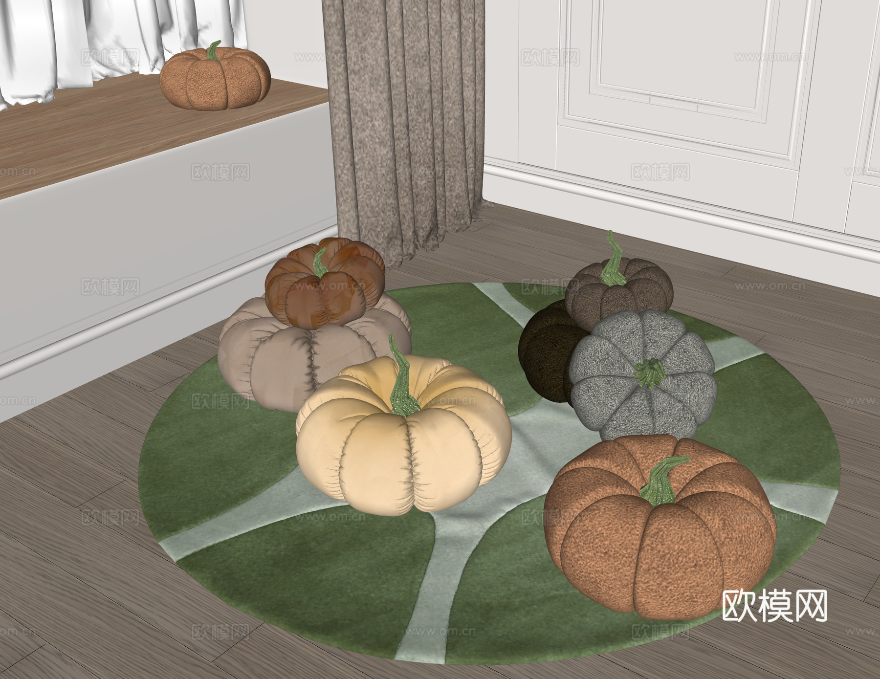 奶油风南瓜抱枕 抱枕 坐垫 地毯 羊羔绒抱枕su模型