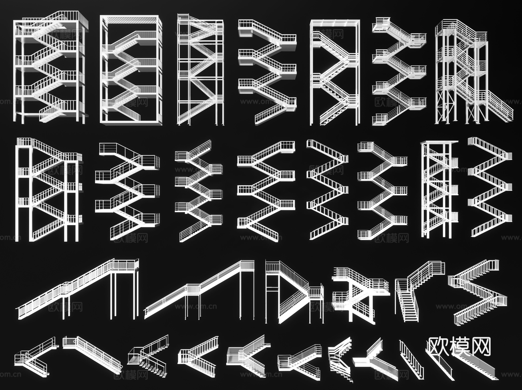 现代楼梯 户外钢架楼梯 钢结构楼梯 扶手楼梯 防火楼梯 逃生3d模型