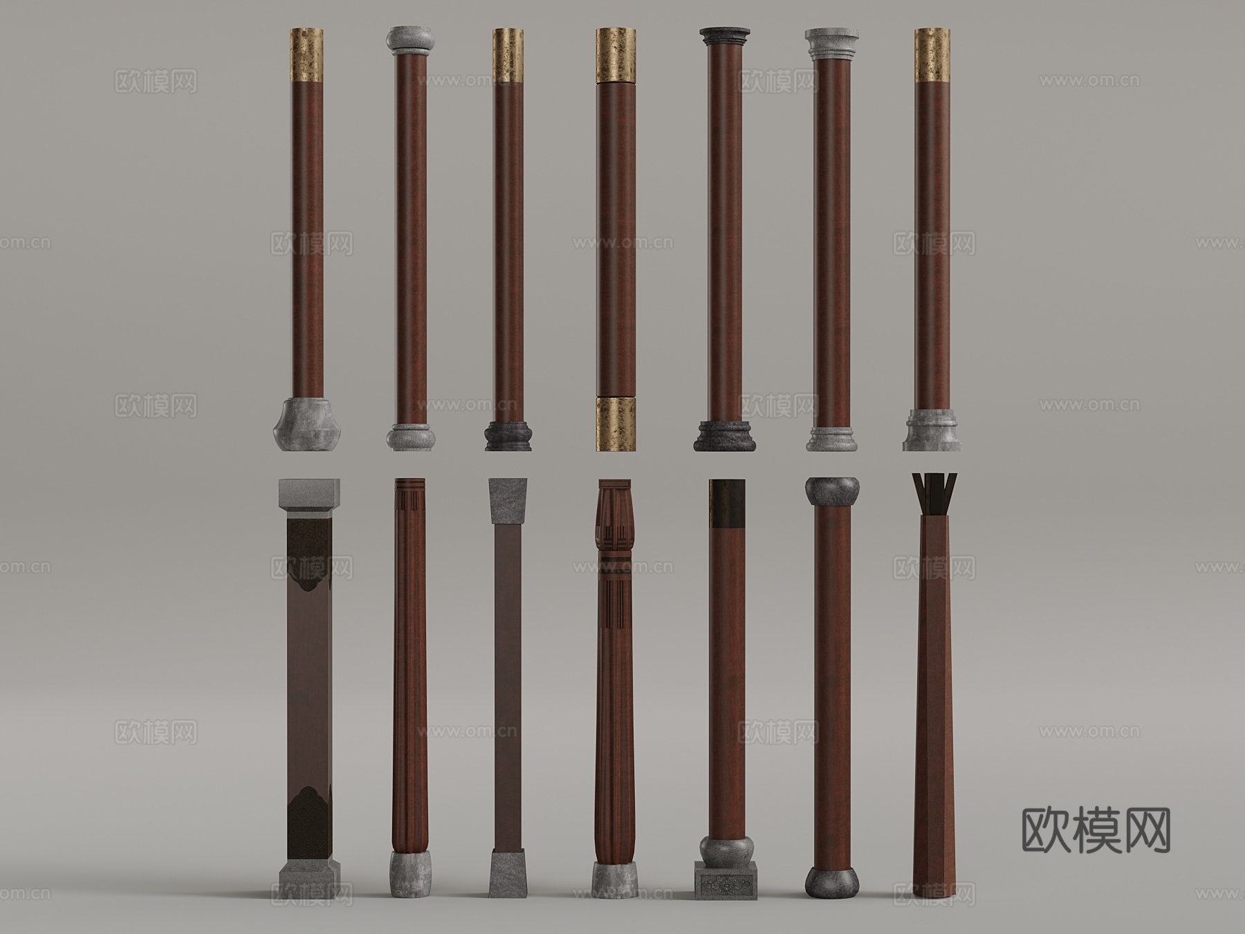 新中式柱子su模型下载（渲染图1）