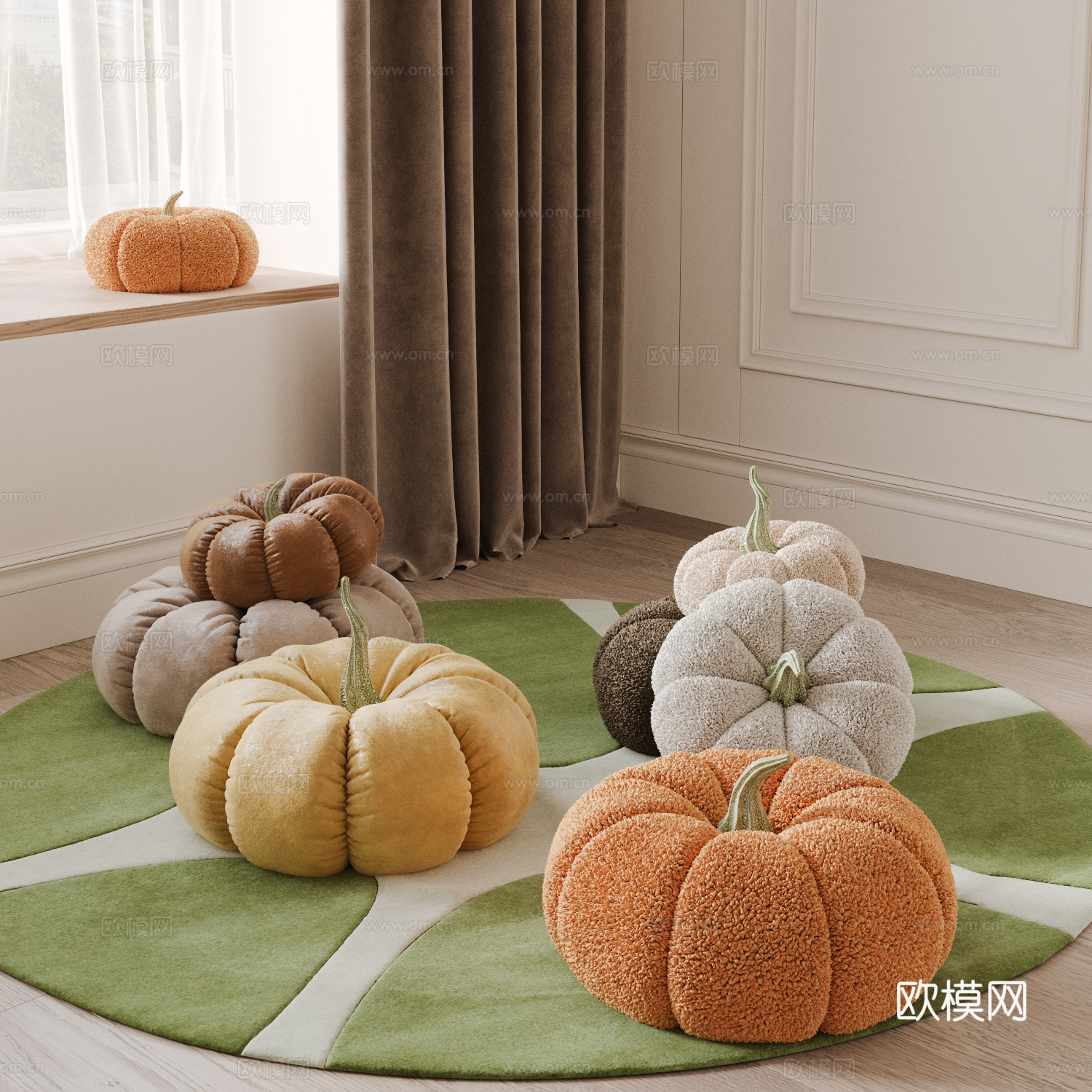 奶油风南瓜抱枕 抱枕 坐垫 地毯 羊羔绒抱枕su模型
