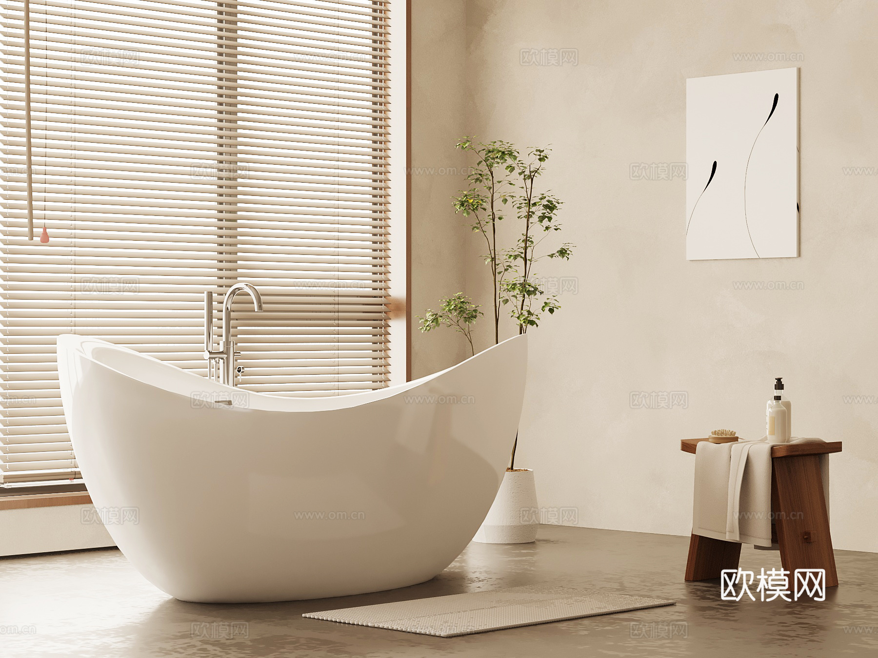 中古风浴缸 卫浴小件su模型下载（渲染图1）