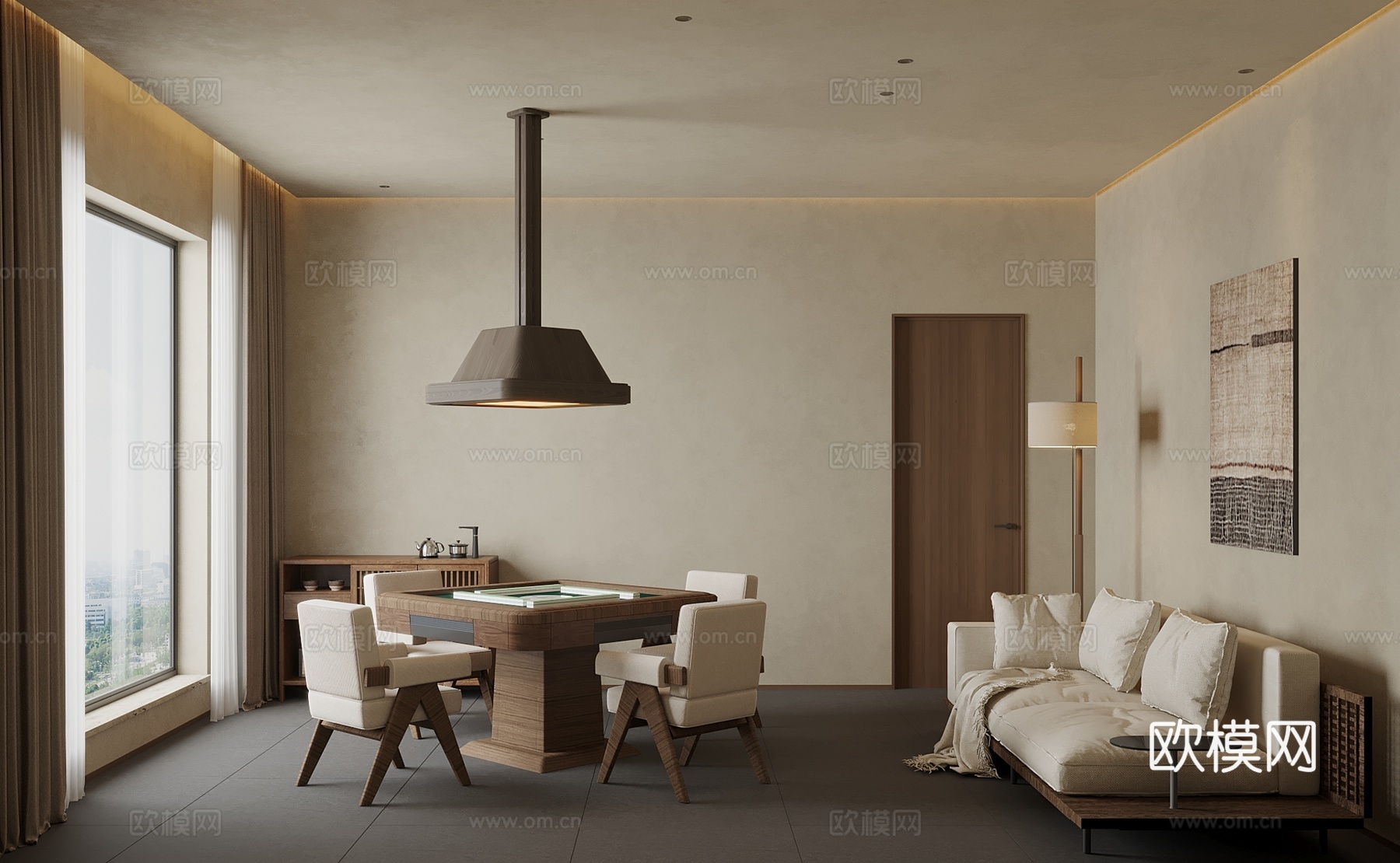 诧寂风棋牌室 麻将室 麻将桌3d模型下载