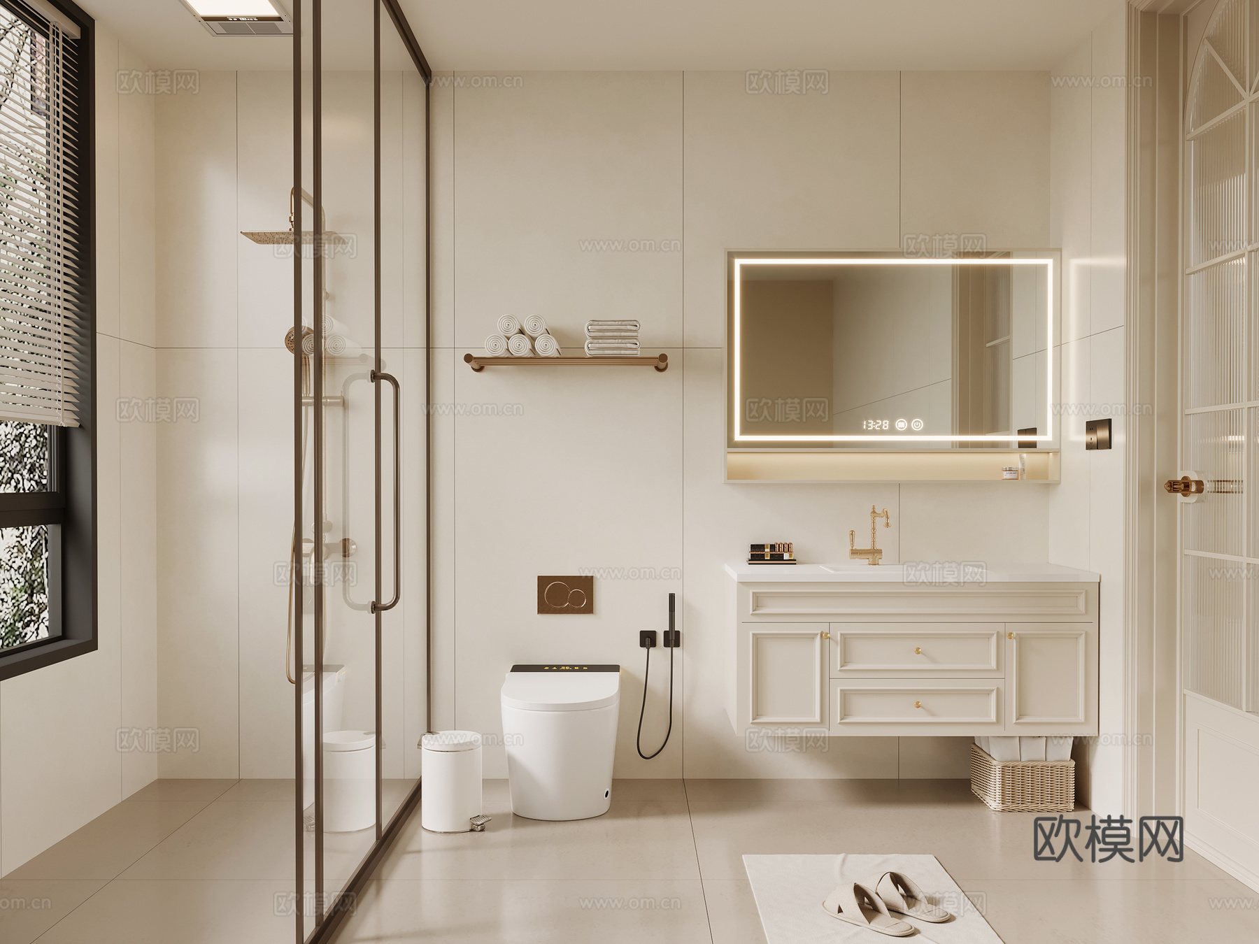 法式奶油风卫生间 浴室柜  马桶 花洒3d模型