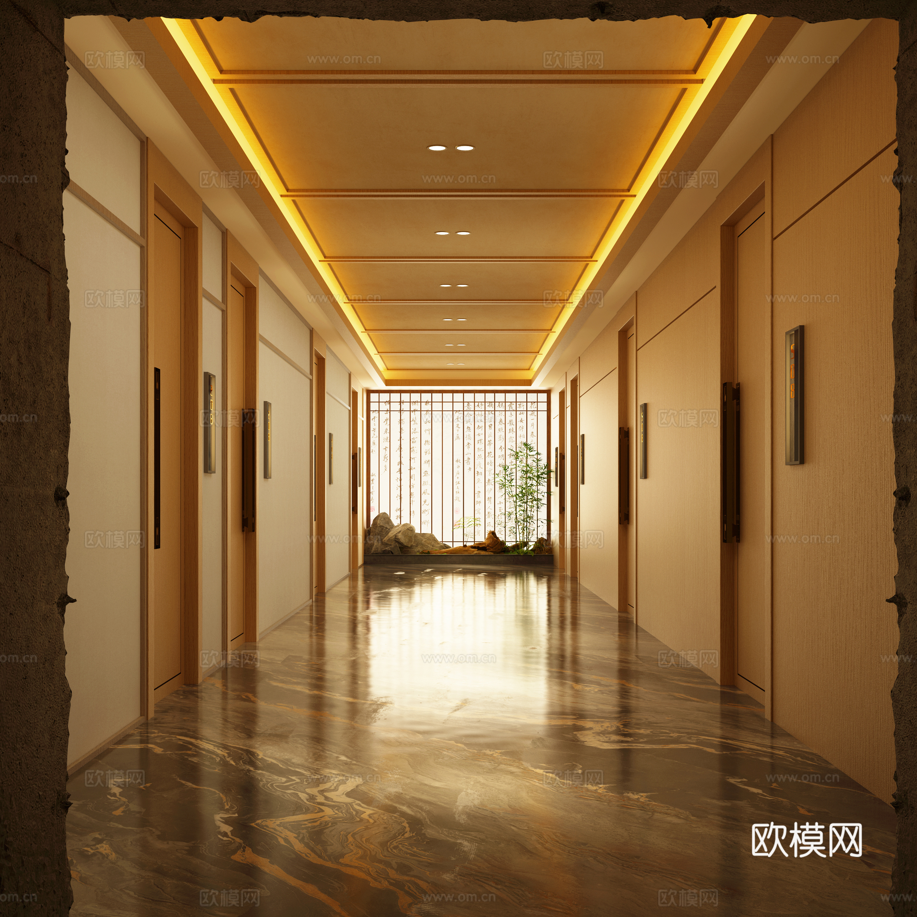 现代中式走廊 新中式走廊 足疗店3d模型
