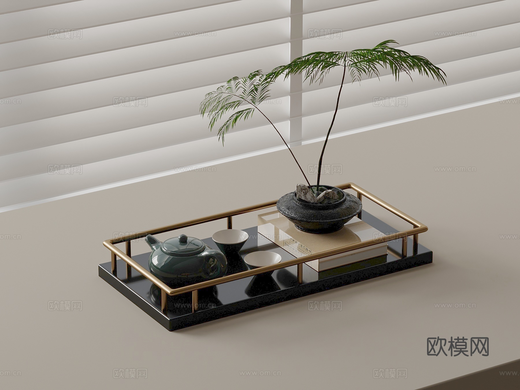 茶具 新中式茶具 托盘su模型