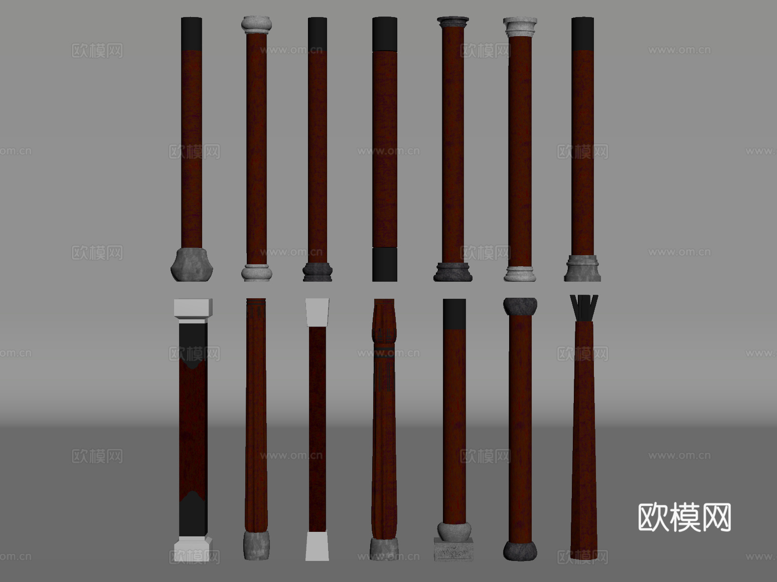 新中式柱子su模型下载（渲染图2）