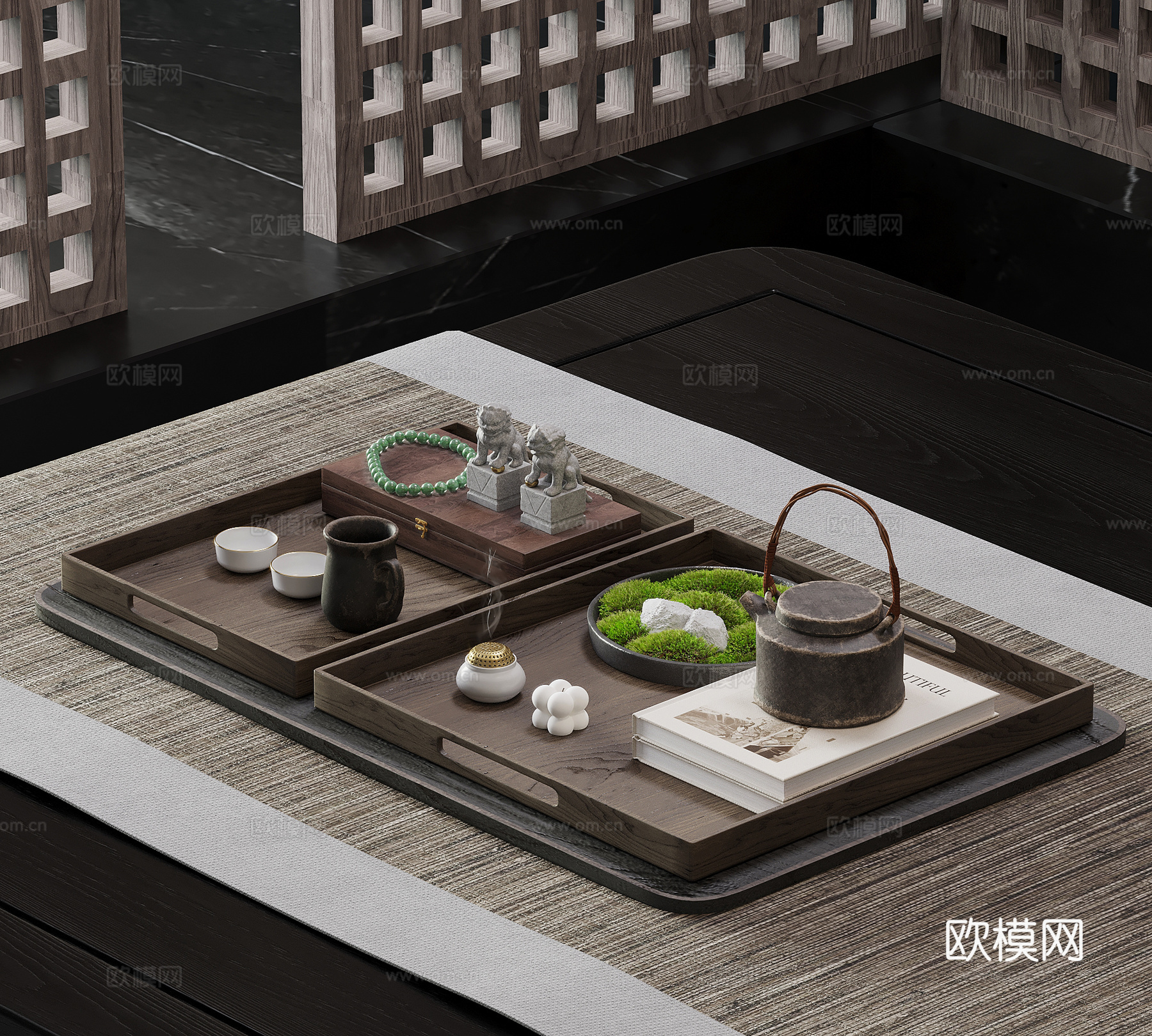 新中式茶具 茶壶 茶杯 托盘3d模型