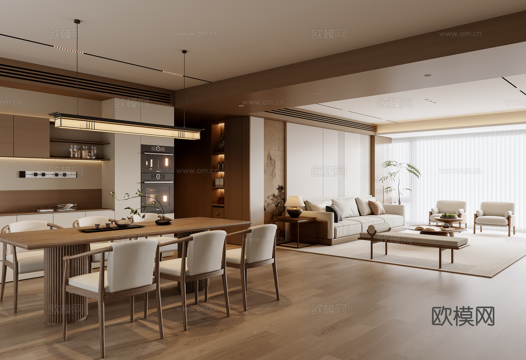 新中式客餐厅3d模型下载