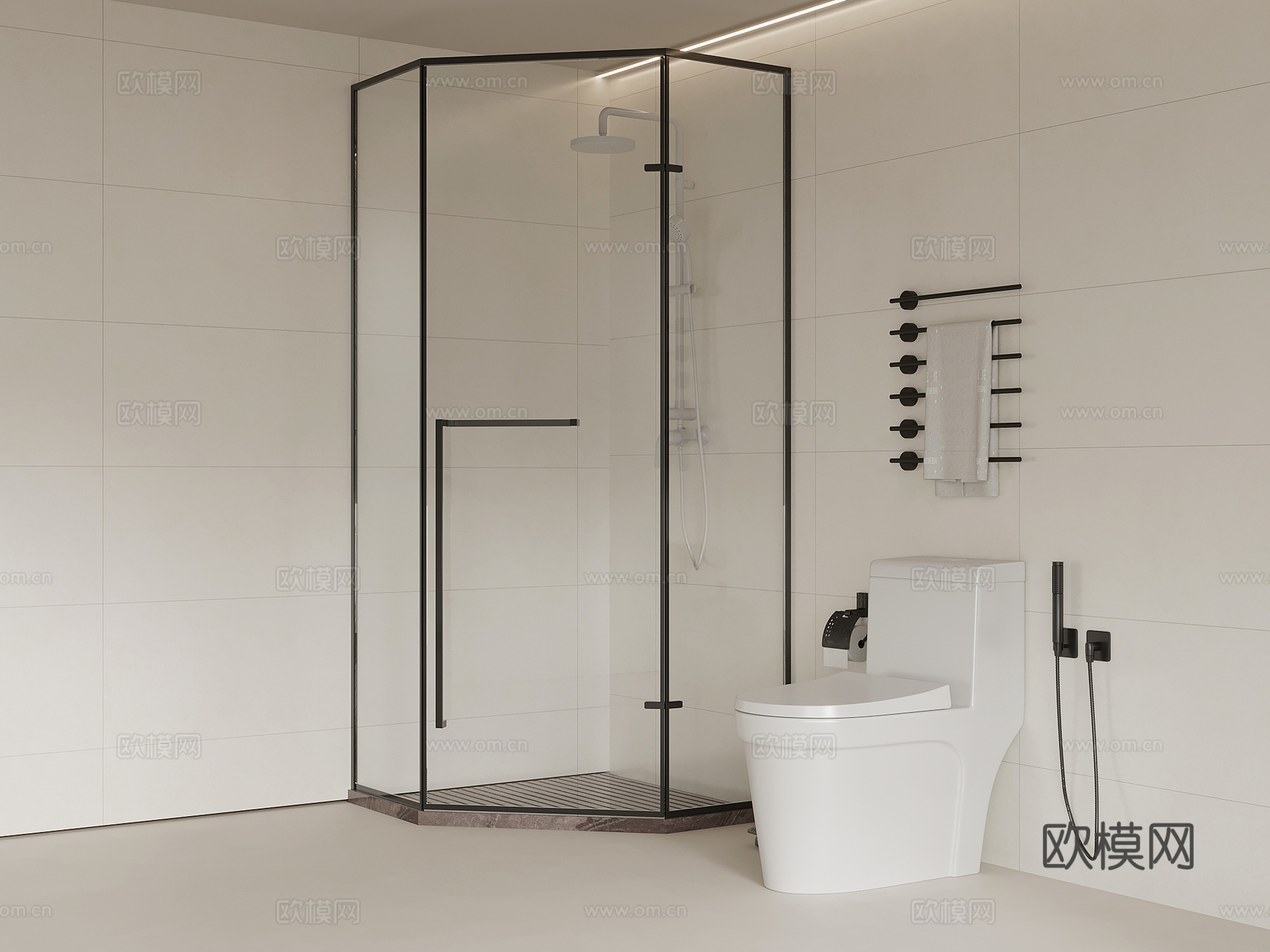 现代浴室 花洒 马桶 毛巾架su模型
