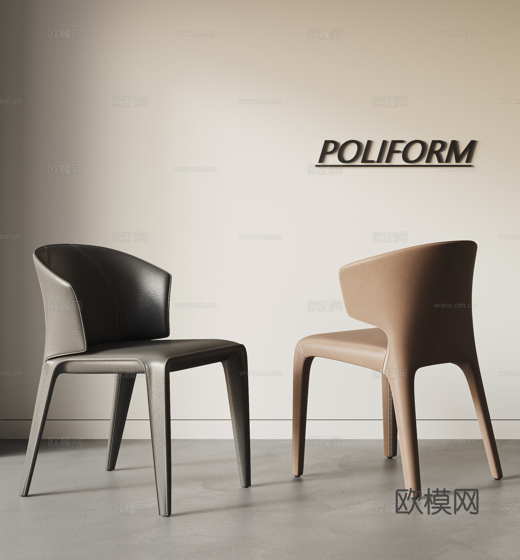 POLIFORM现代皮革单椅组合 单椅 餐椅su模型