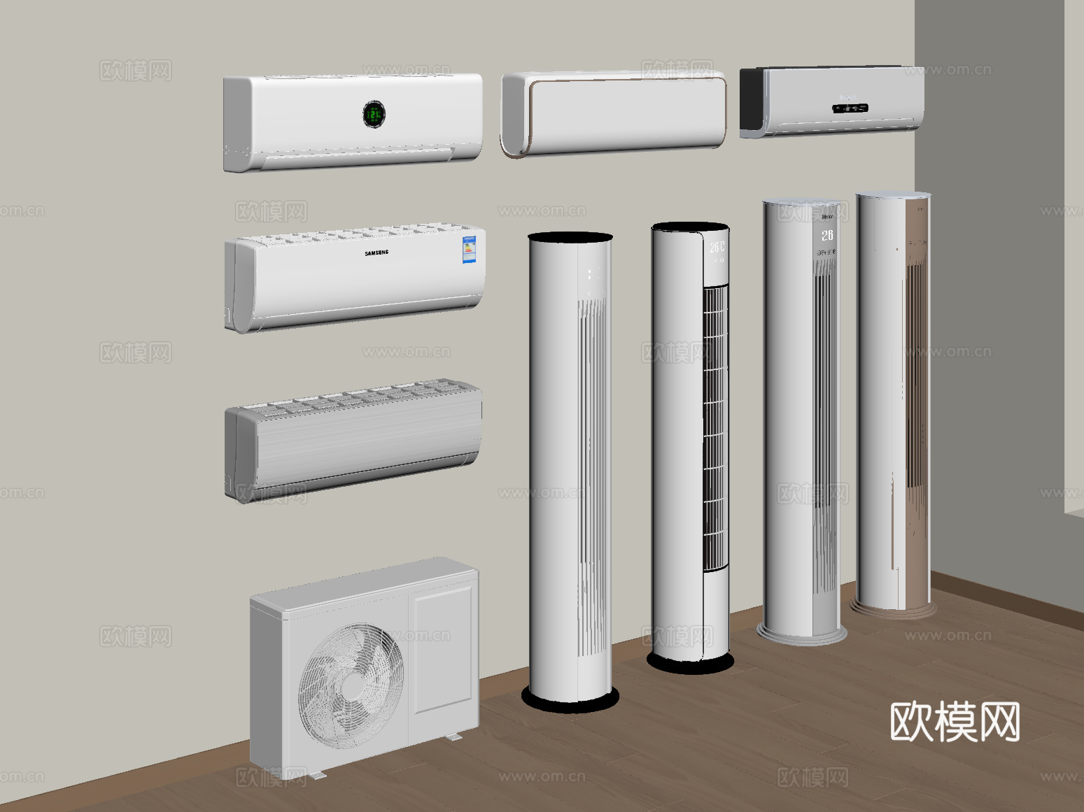 现代空调 壁挂式空调 立式空调su模型下载（渲染图2）