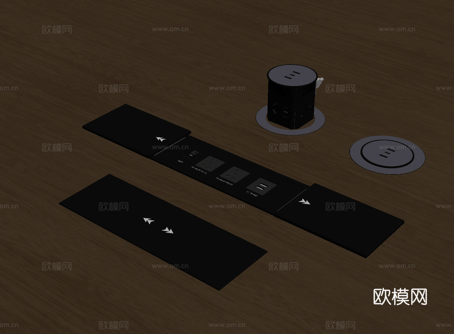 开关插座 办公桌线盒 嵌入式插座  usb插座su模型下载（渲染图2）