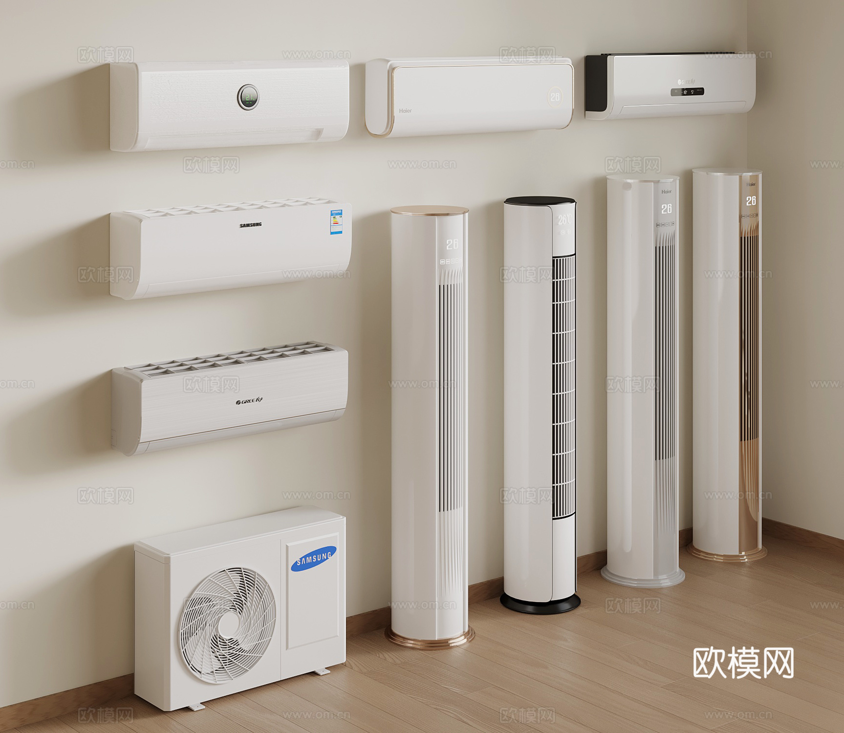 现代空调 壁挂式空调 立式空调su模型下载（渲染图1）