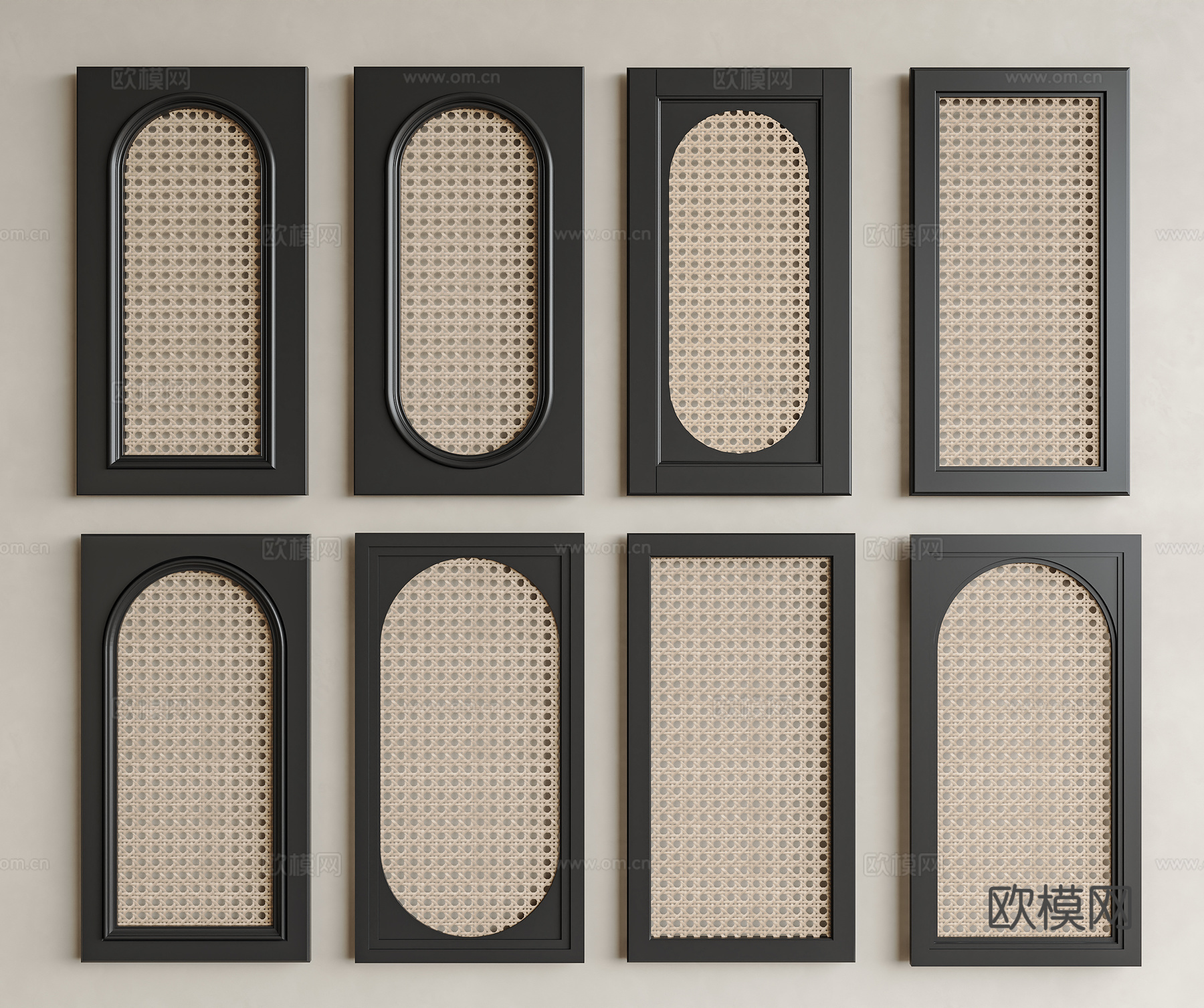 中古风柜门 藤编柜门 侘寂风柜门 藤编衣柜柜门 藤编鞋柜柜门su模型