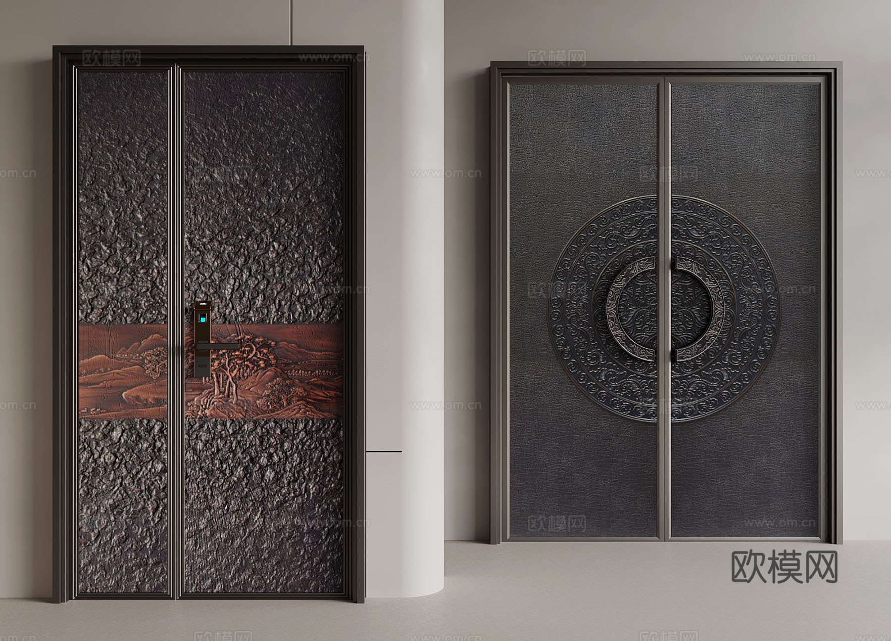 门 新中式双开门 子母门3d模型