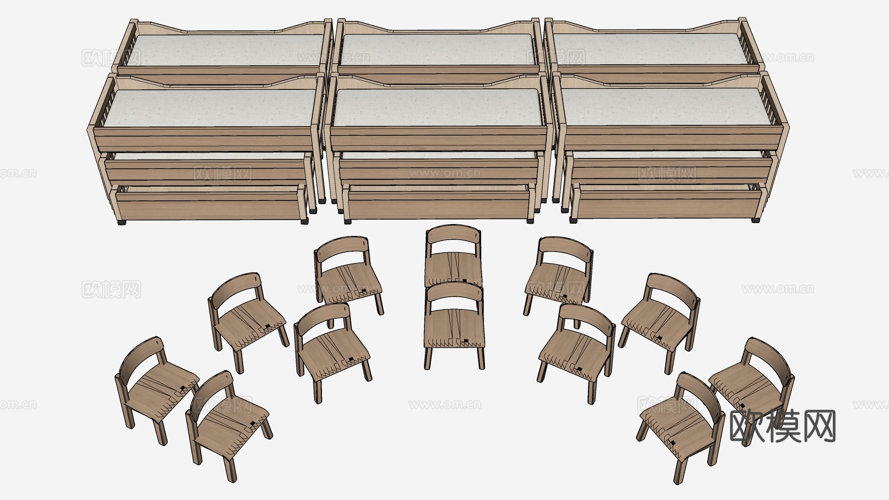 现代幼儿园休息床 幼儿园午休床su模型下载（渲染图3）