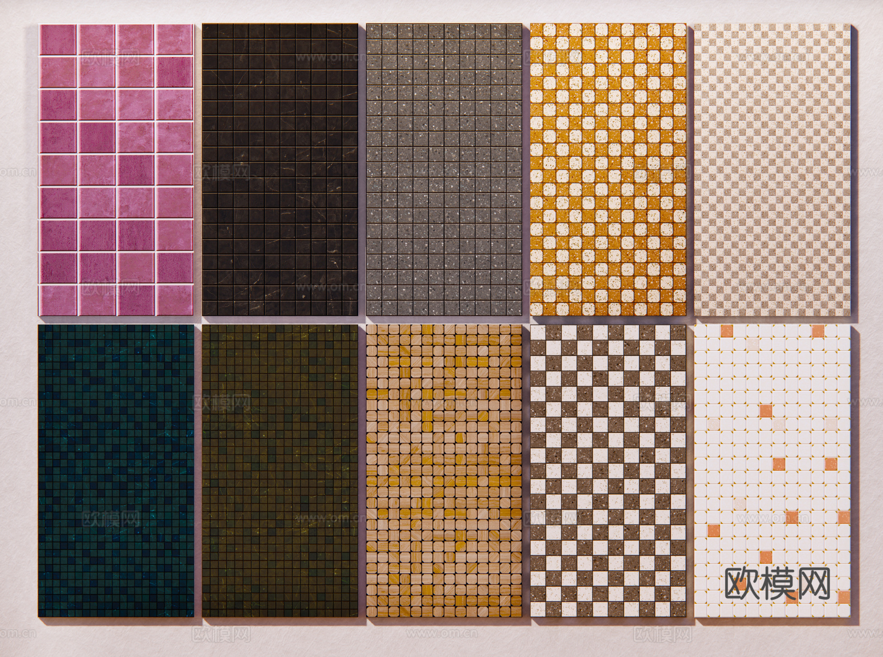 墙饰瓷砖 小花砖 无缝陶瓷马赛克  经典配色 港式复古su模型