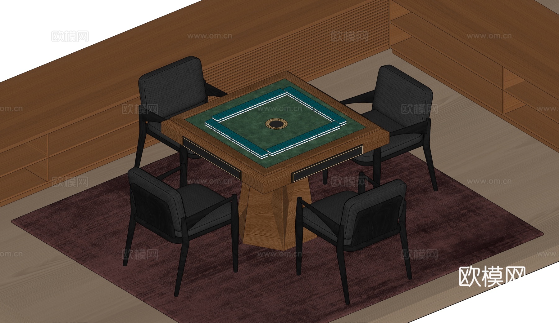 新中式麻将桌su模型