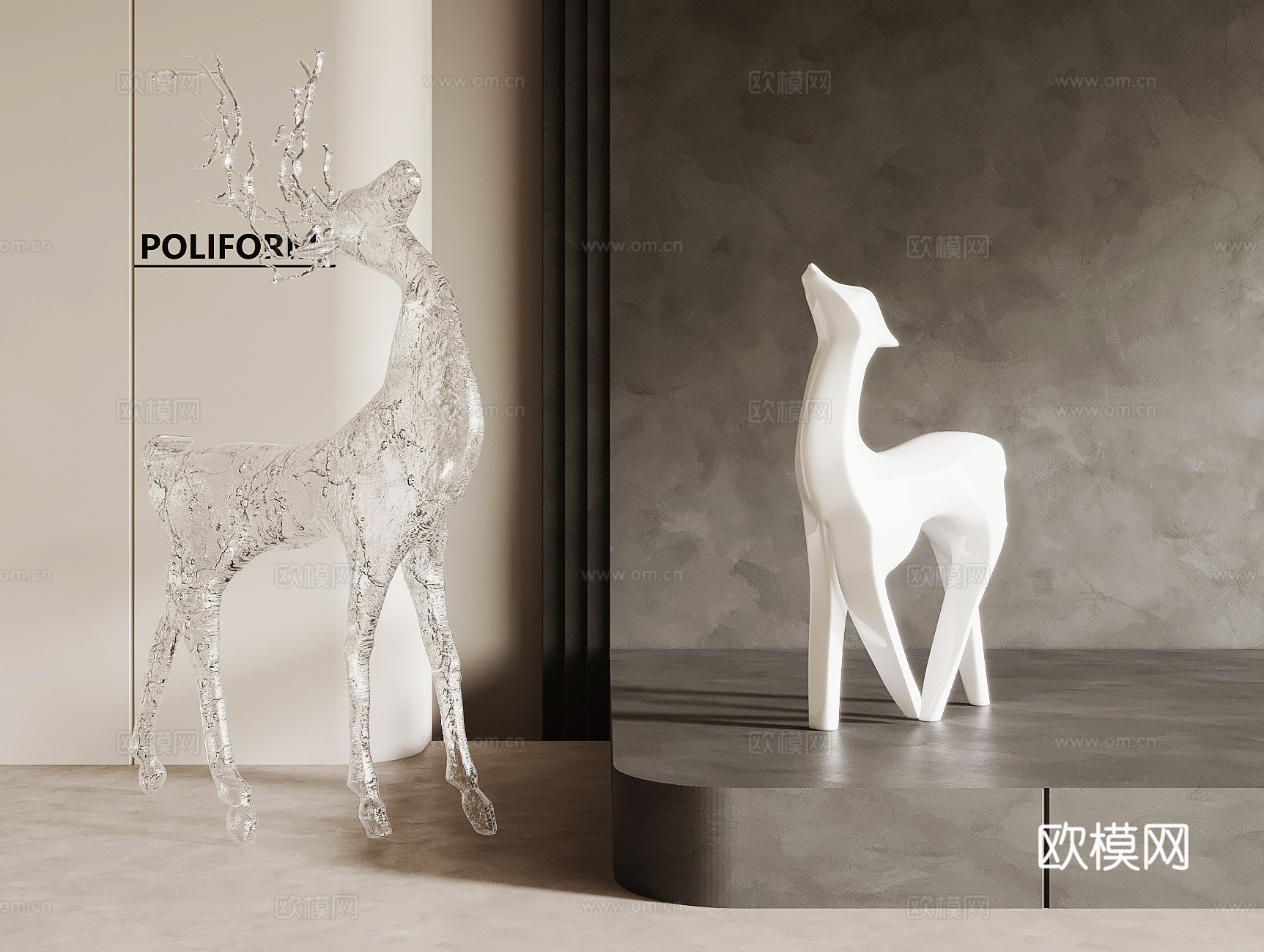 现代水晶小鹿雕塑su模型