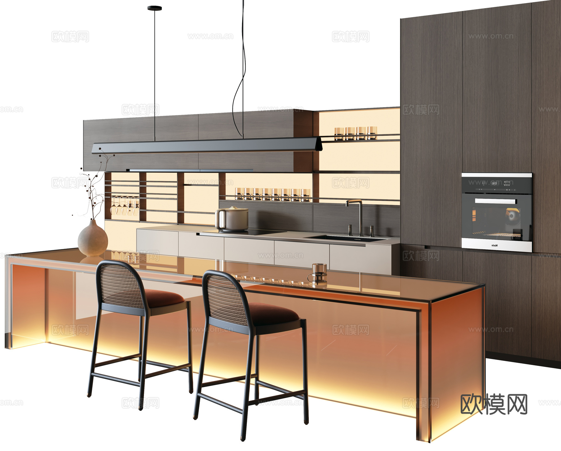 现代橱柜 树脂吧台 中岛台 吊柜 水吧台3d模型