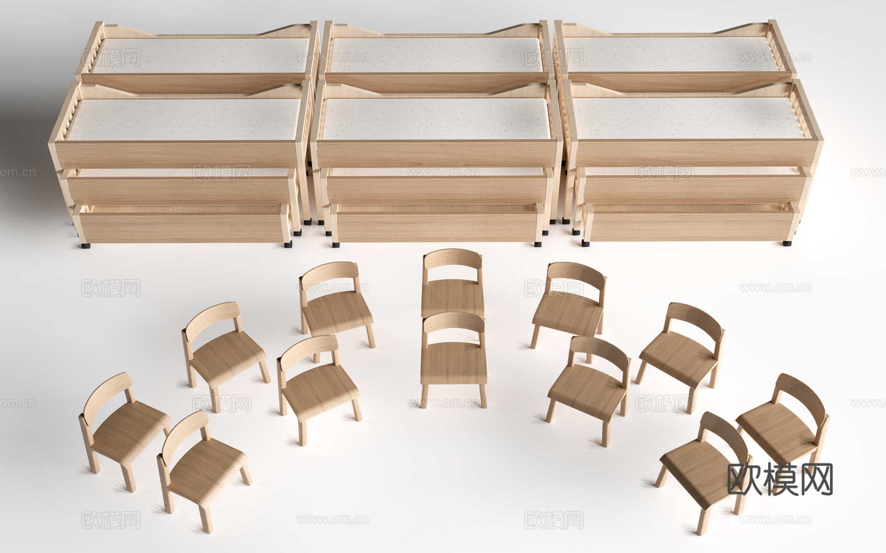 现代幼儿园休息床 幼儿园午休床su模型下载（渲染图1）