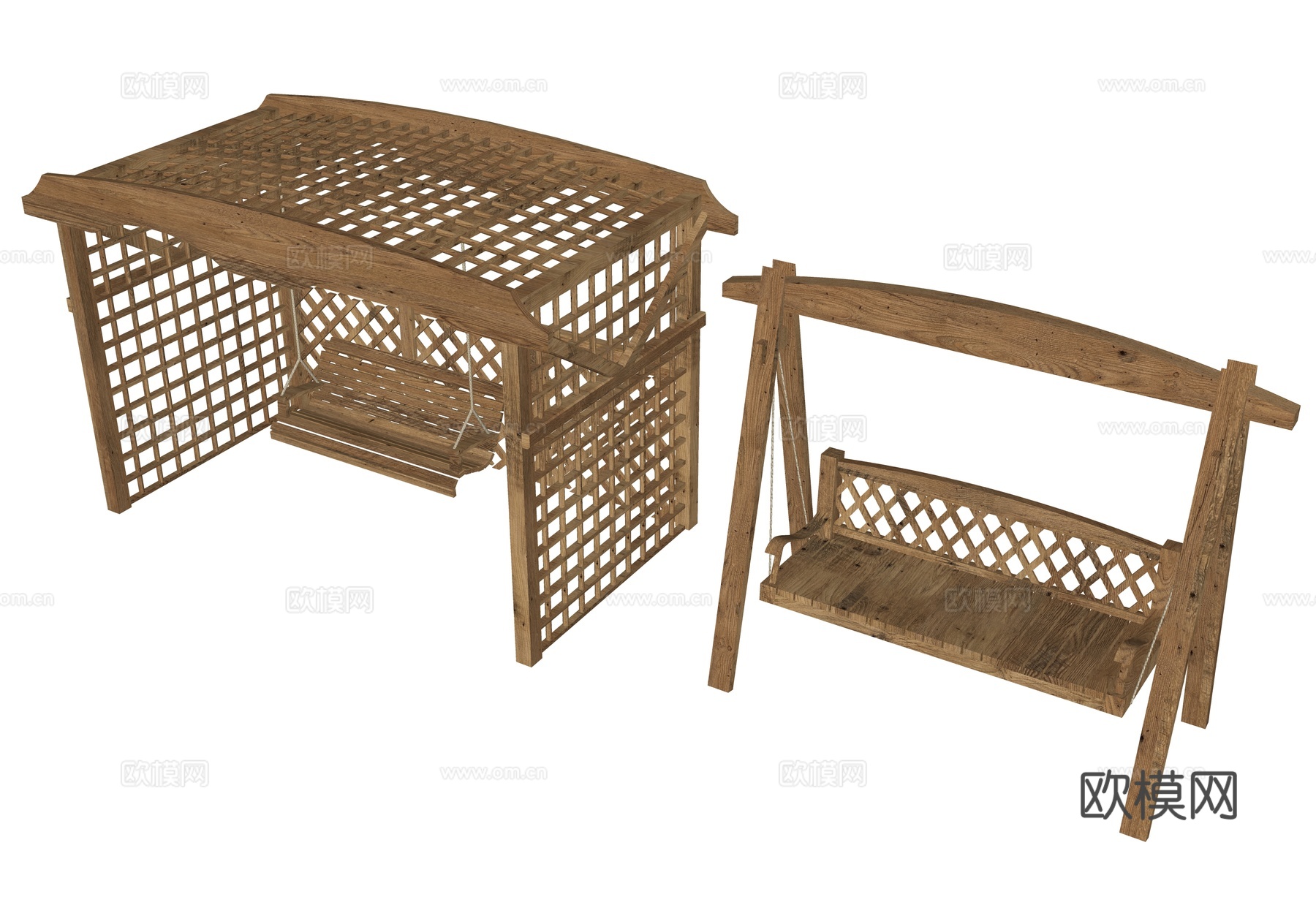 现代户外秋千椅 庭院秋千 秋千椅 吊椅 户外摇椅 木秋千 阳su模型下载（渲染图2）