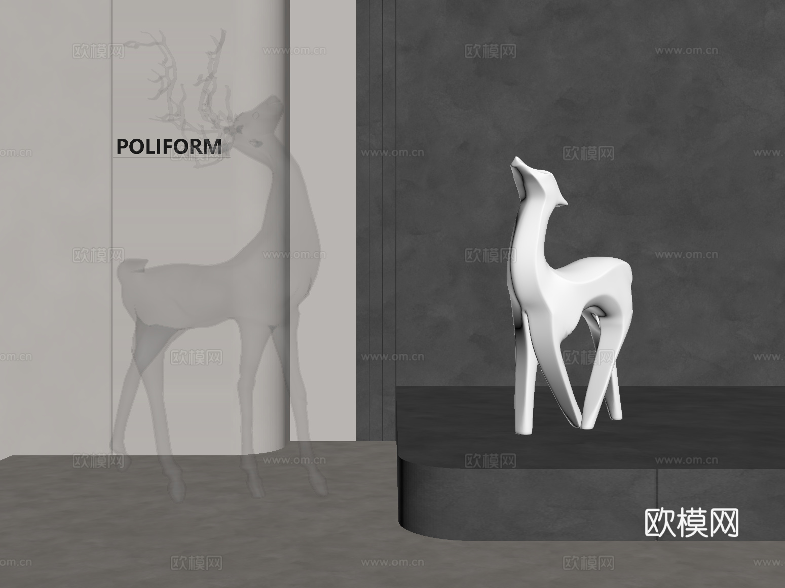 现代水晶小鹿雕塑su模型