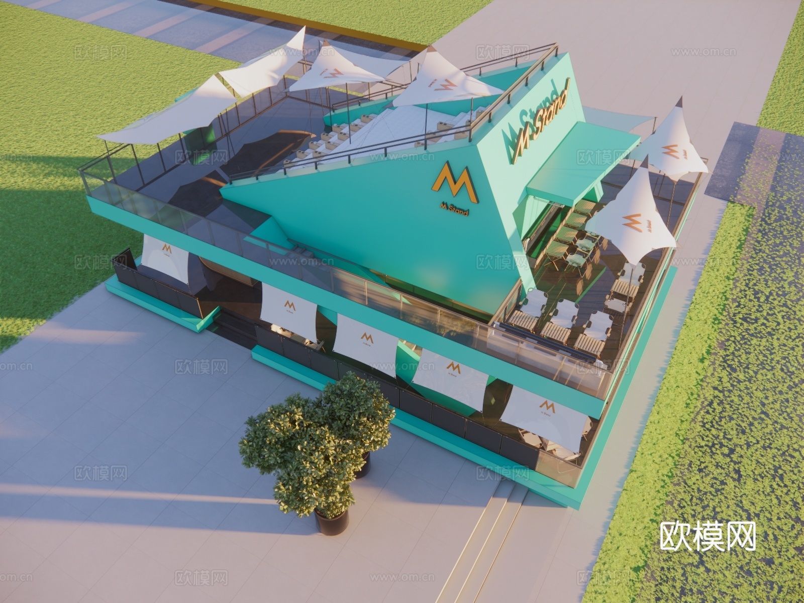 商业建筑 街边商铺 咖啡店su模型下载（渲染图1）