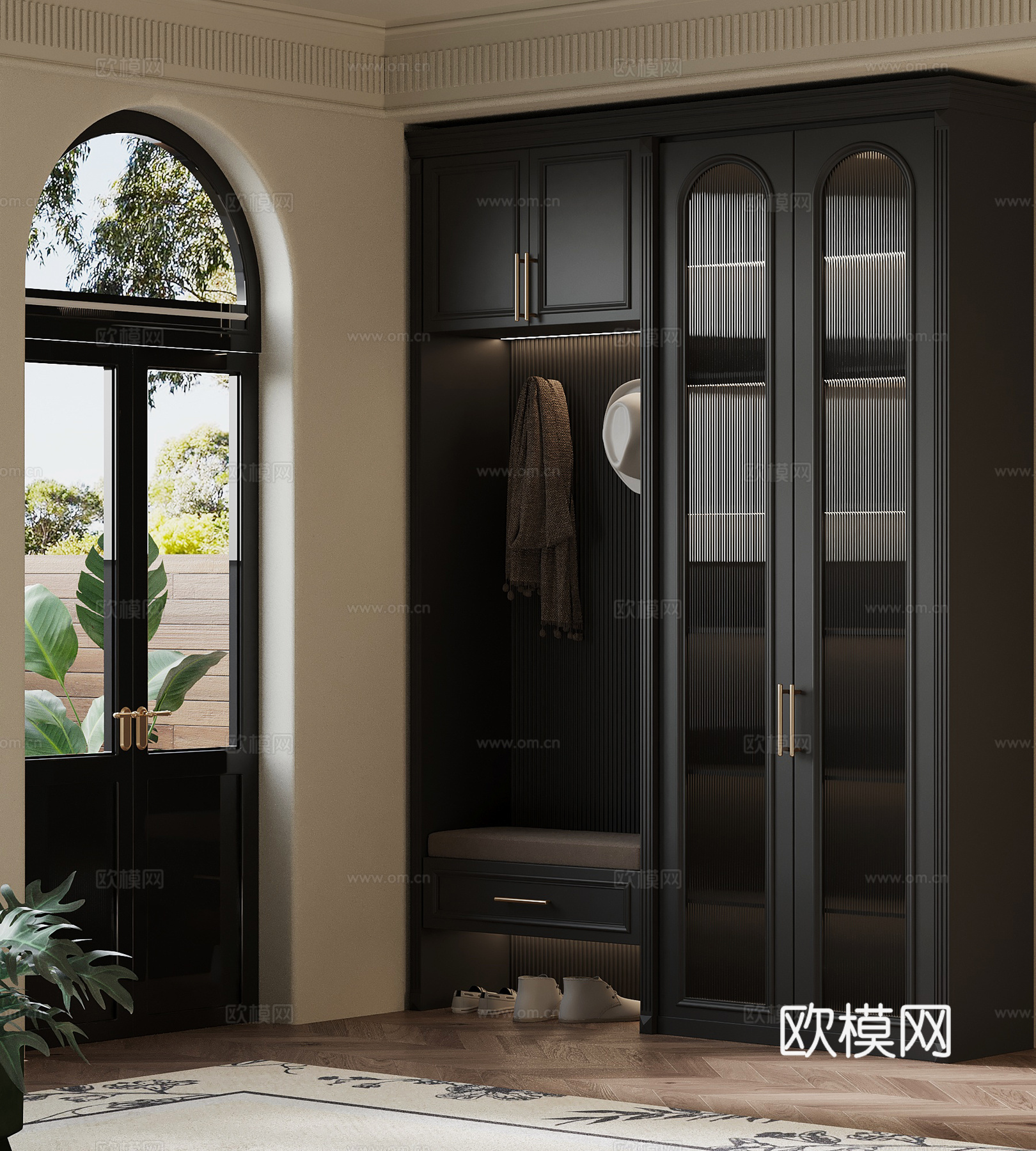 鞋柜 法式鞋柜 玄关柜su模型下载（渲染图1）