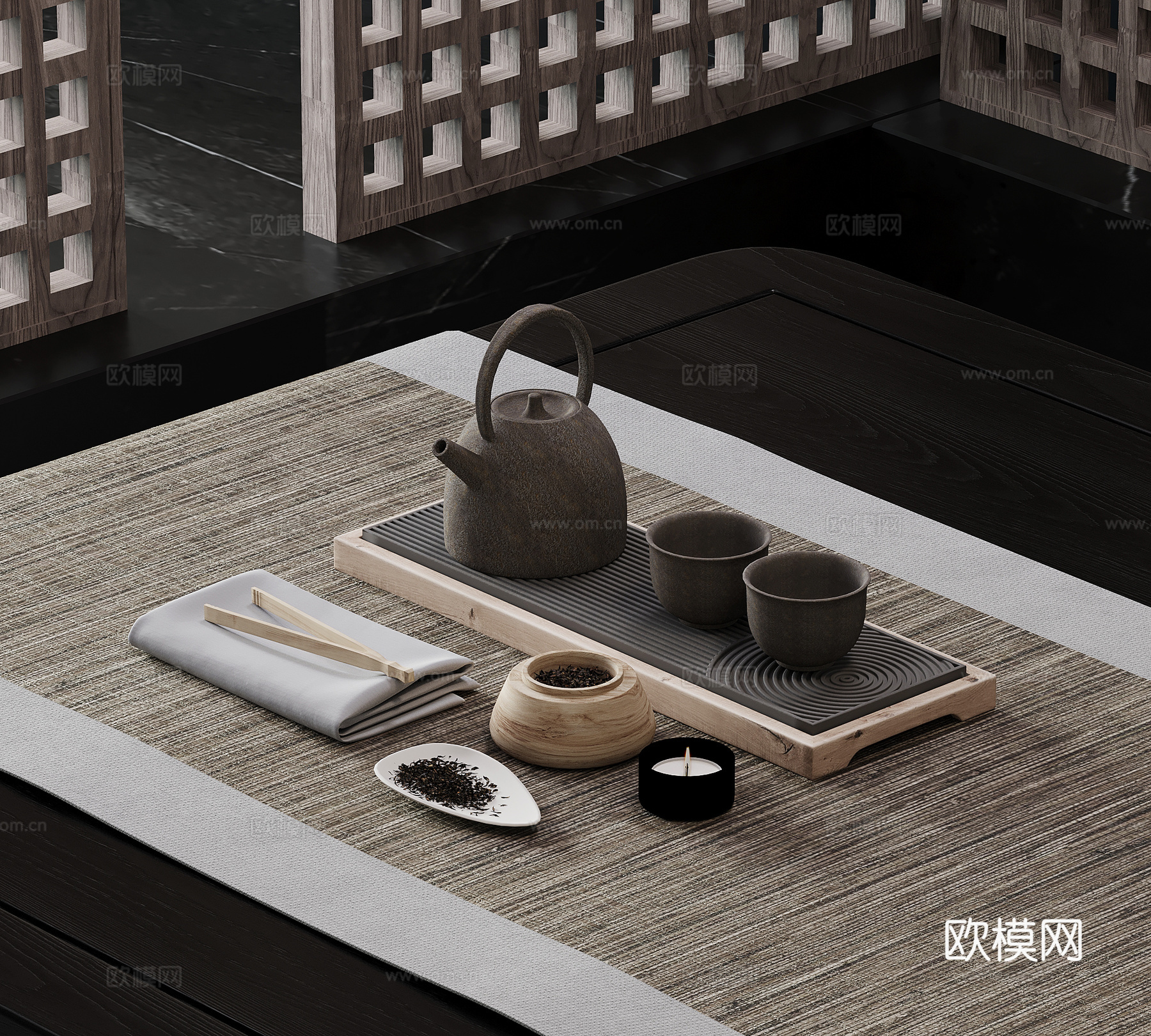 新中式茶壶 茶杯su模型下载（渲染图1）