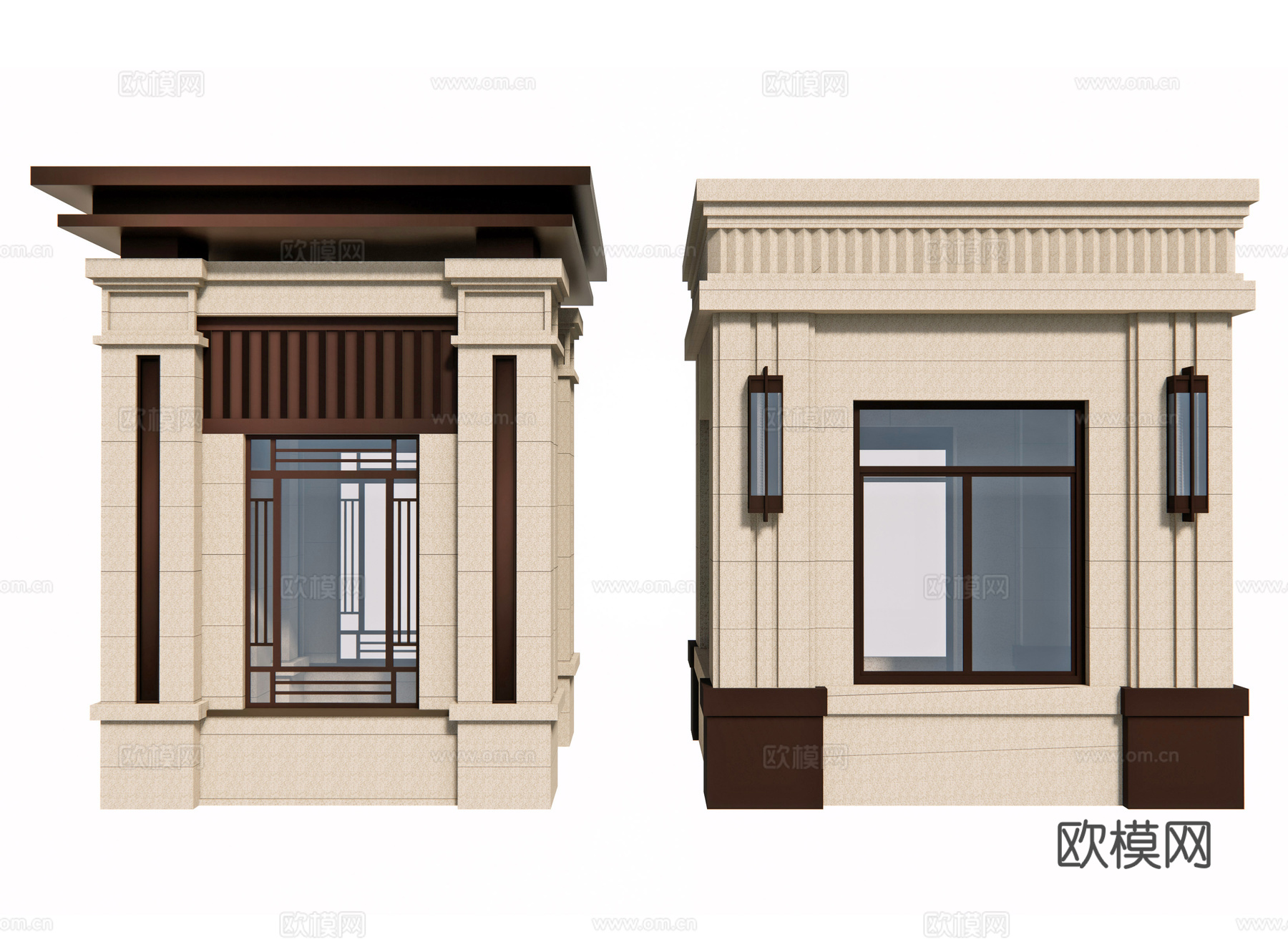 新中式岗亭 门卫室 警卫保安室 门卫道闸 门岗 成品岗亭3d模型
