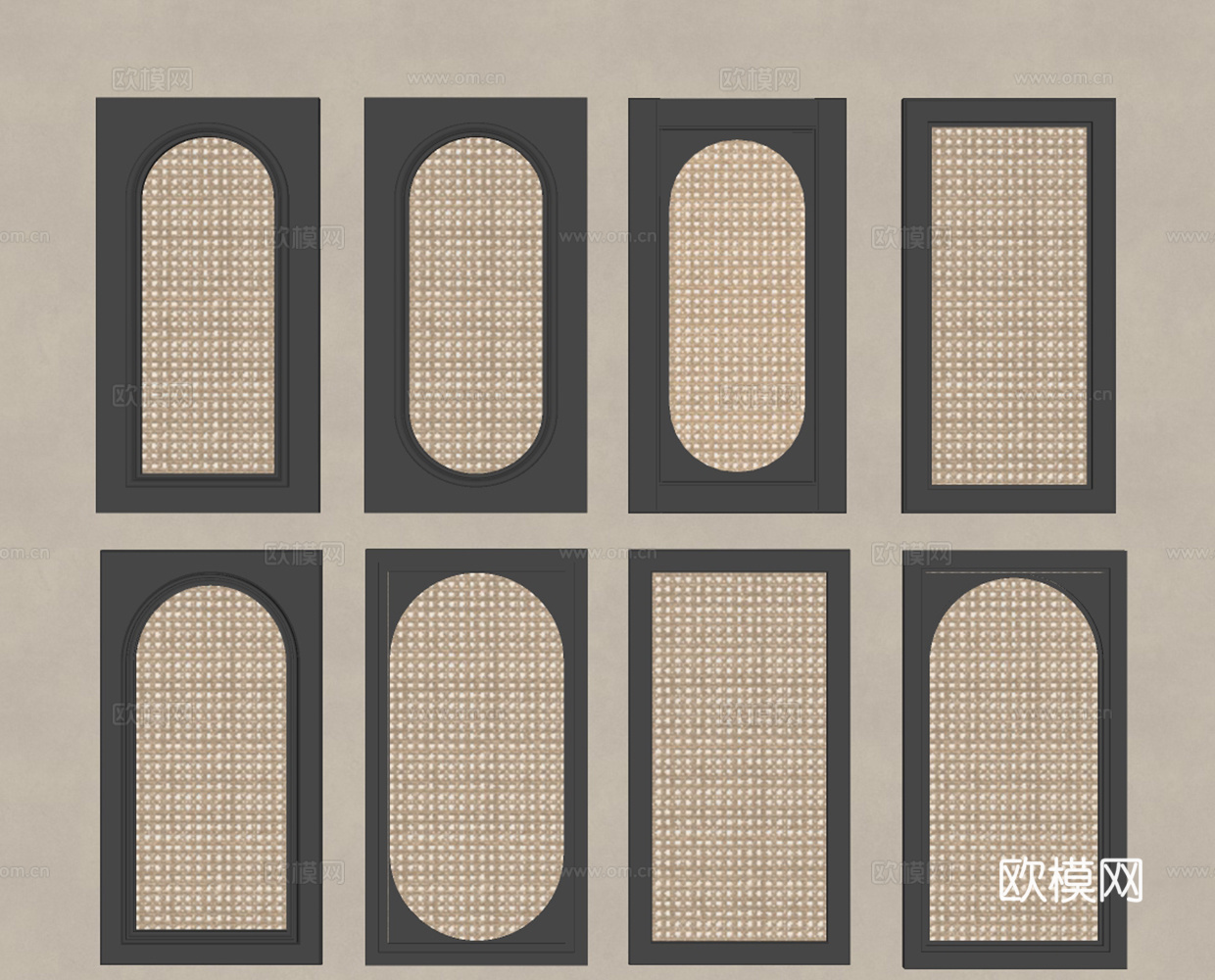 中古风柜门 藤编柜门 侘寂风柜门 藤编衣柜柜门 藤编鞋柜柜门su模型