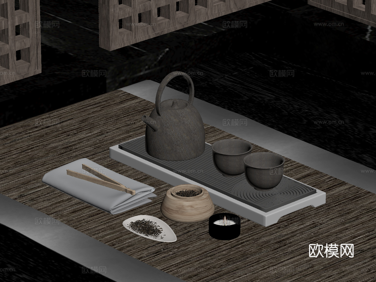 新中式茶壶 茶杯su模型下载（渲染图2）