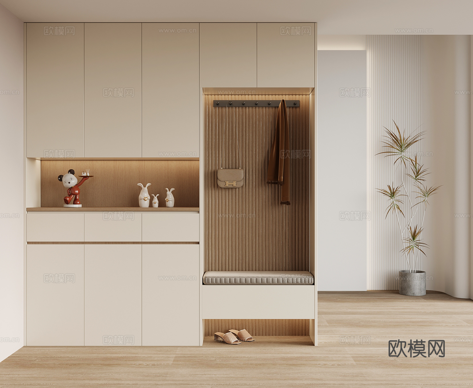 现代奶油风 玄关鞋柜su模型