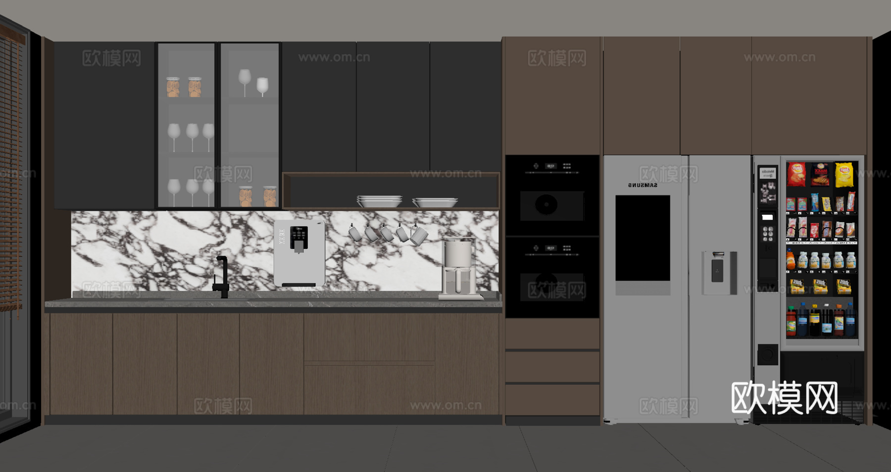 意式茶水间 休闲椅 直饮机咖啡机su模型下载（渲染图2）