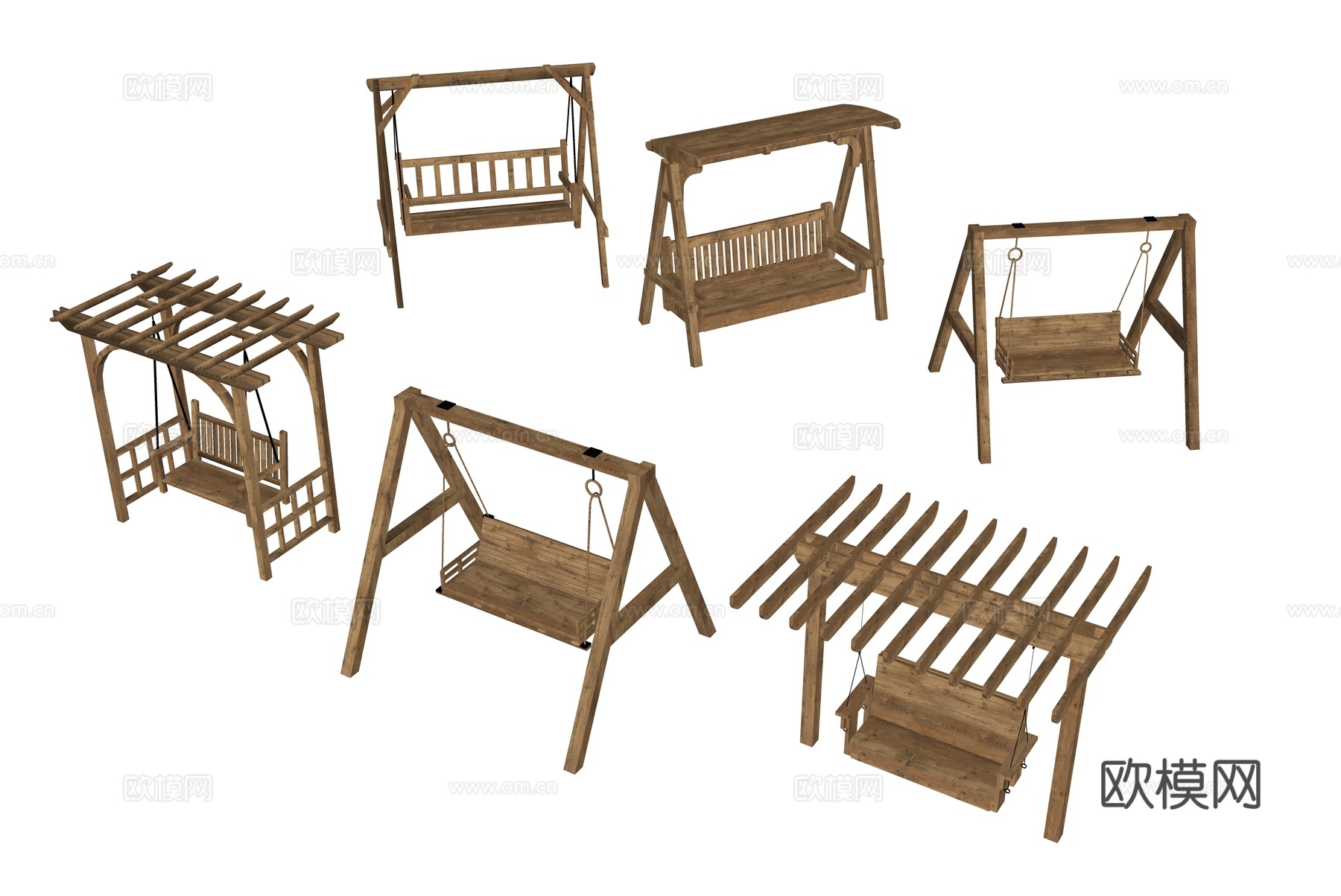 现代户外秋千椅 庭院秋千 秋千椅 吊椅 户外摇椅 木秋千 阳su模型下载（渲染图2）
