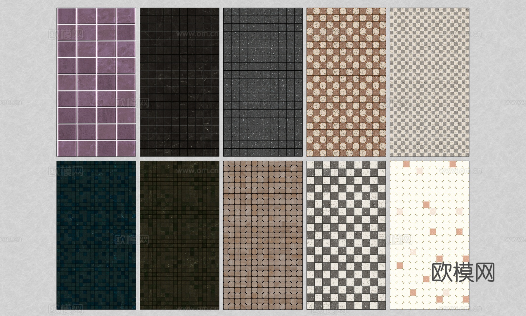 墙饰瓷砖 小花砖 无缝陶瓷马赛克  经典配色 港式复古su模型