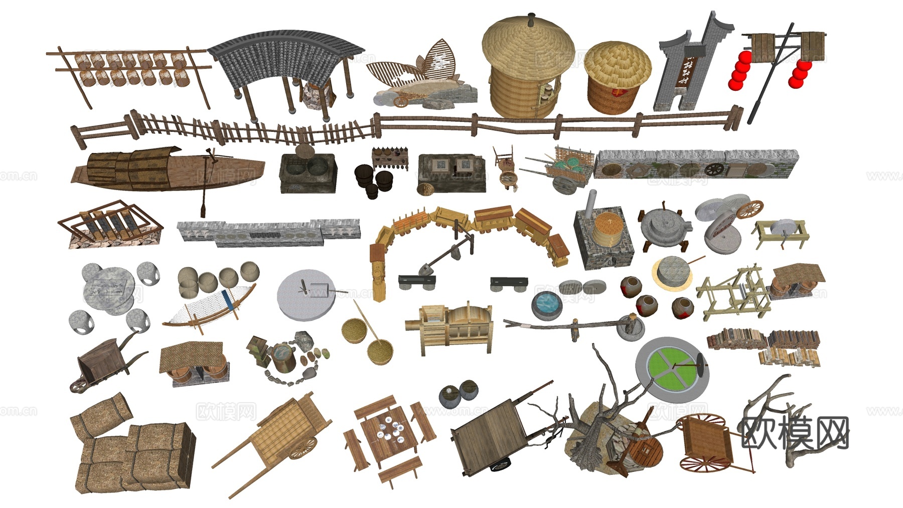 现代农具小品 农耕小品 乡村小品su模型