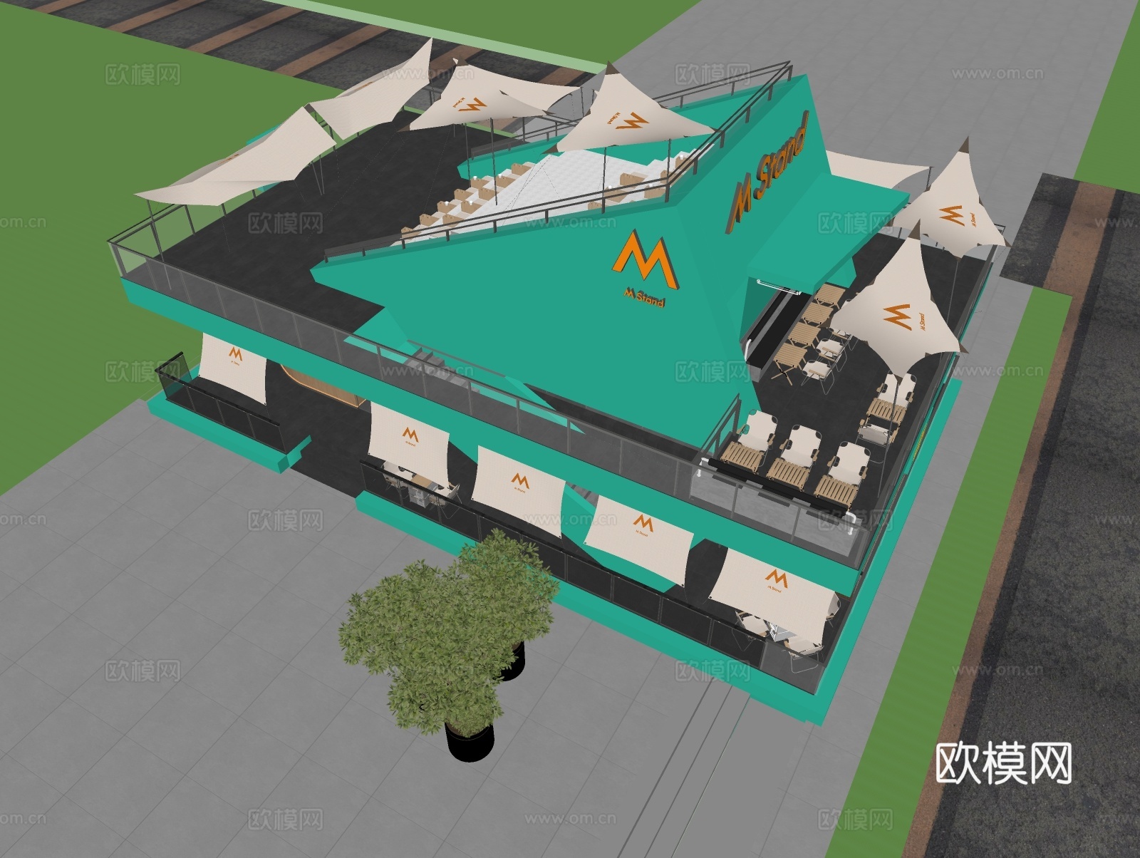 商业建筑 街边商铺 咖啡店su模型下载（渲染图2）