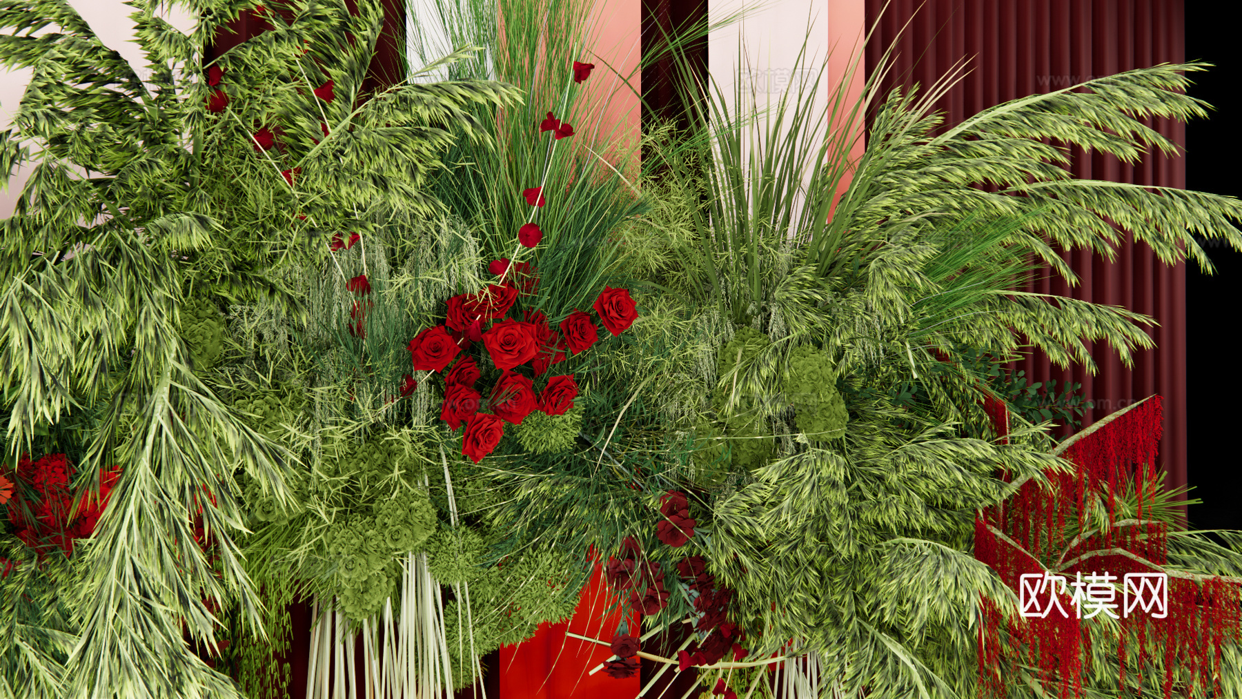 小众高级红色自然系婚礼花艺su模型下载（渲染图4）