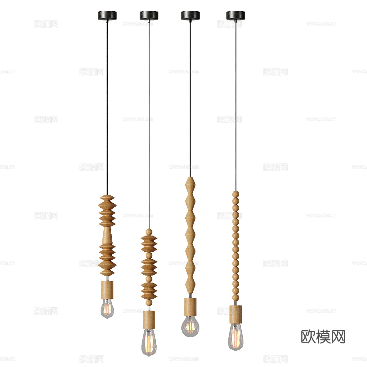 新中式实木珠链挂吊灯3d模型