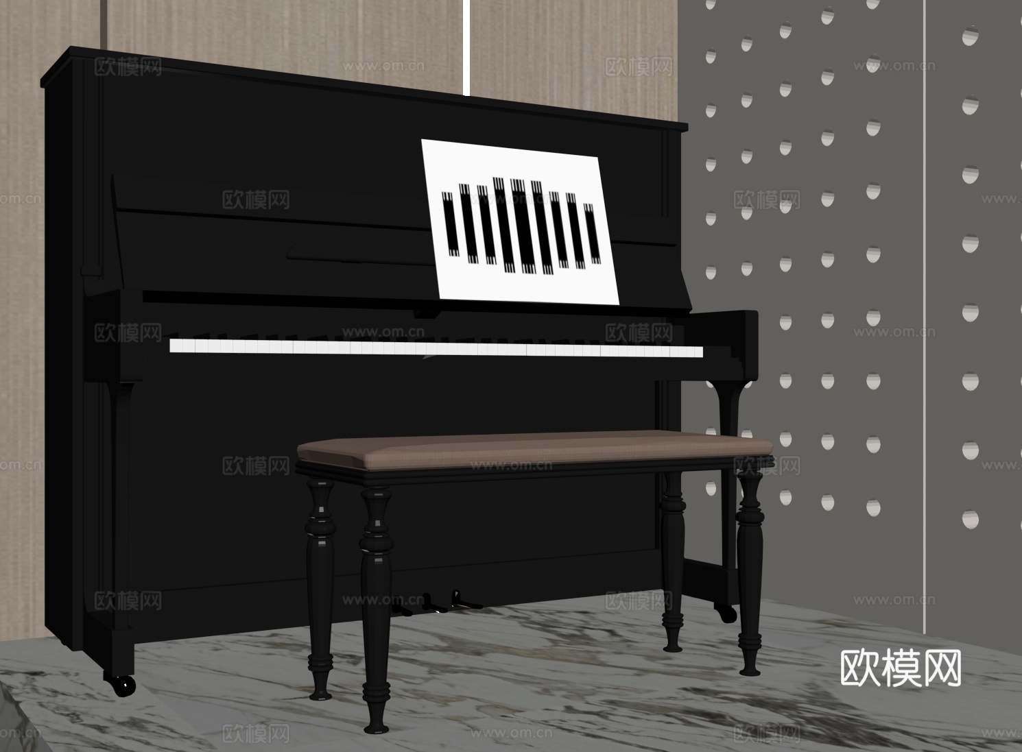 乐器 现代立式钢琴su模型