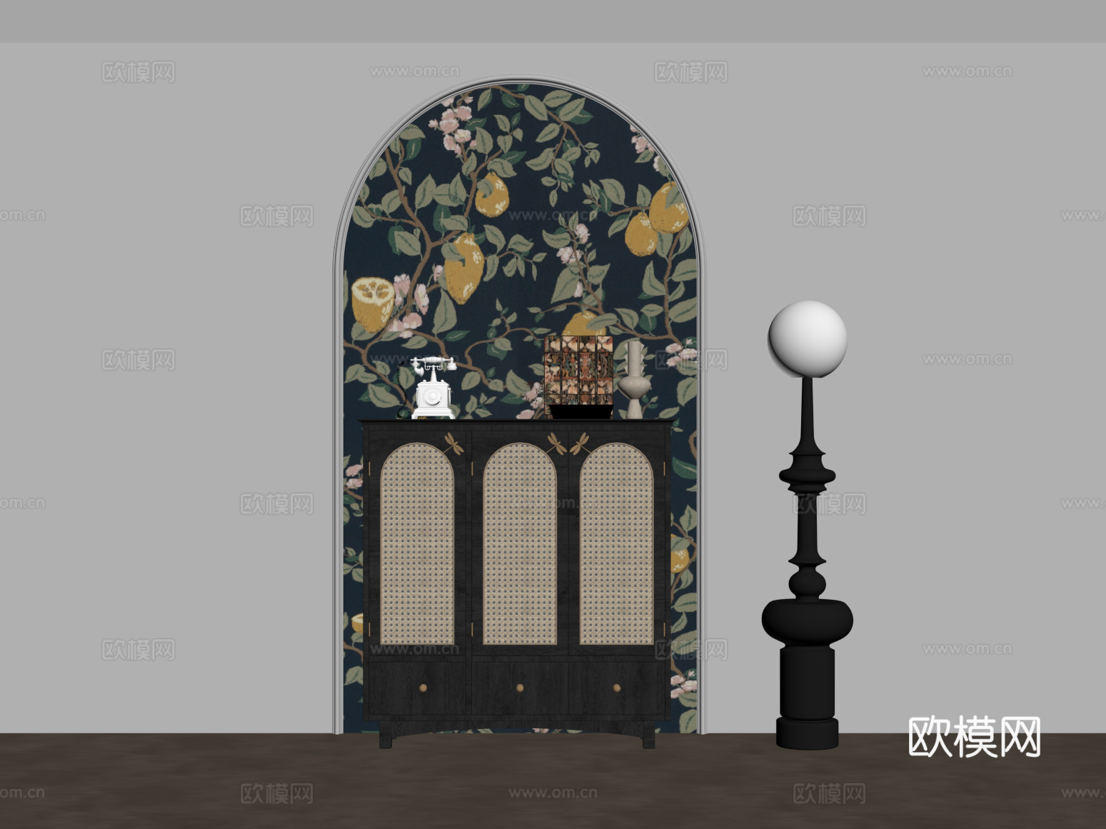 中古风边柜 玄关柜 落地灯su模型
