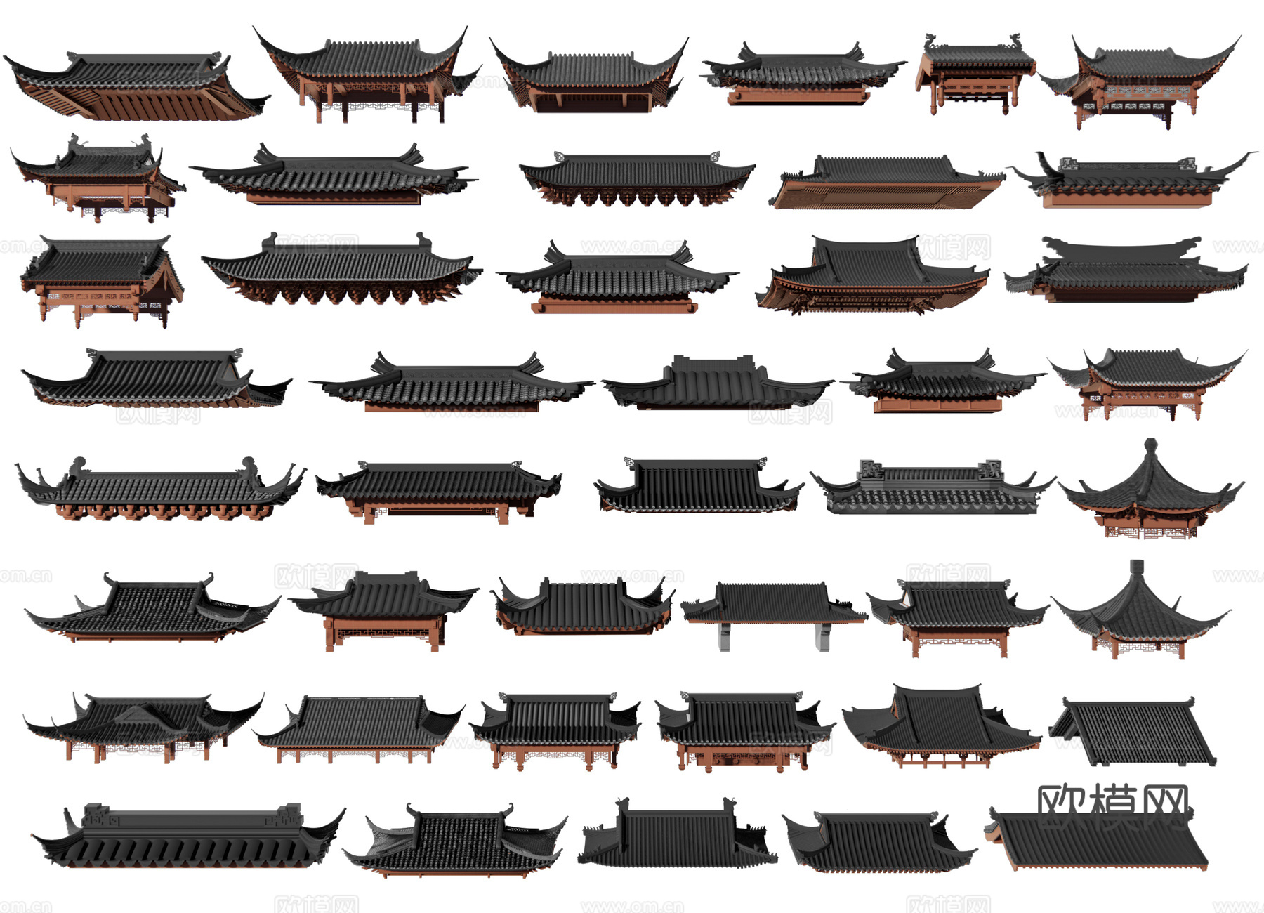 中式屋檐 檐线 古建飞檐 飞脊 房檐屋脊 瓦片 门头墙头su模型