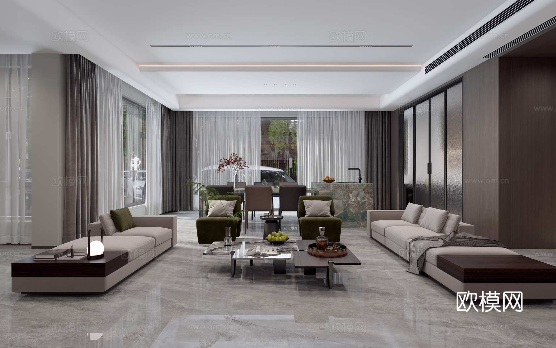 现代意式别墅客餐厅3d模型