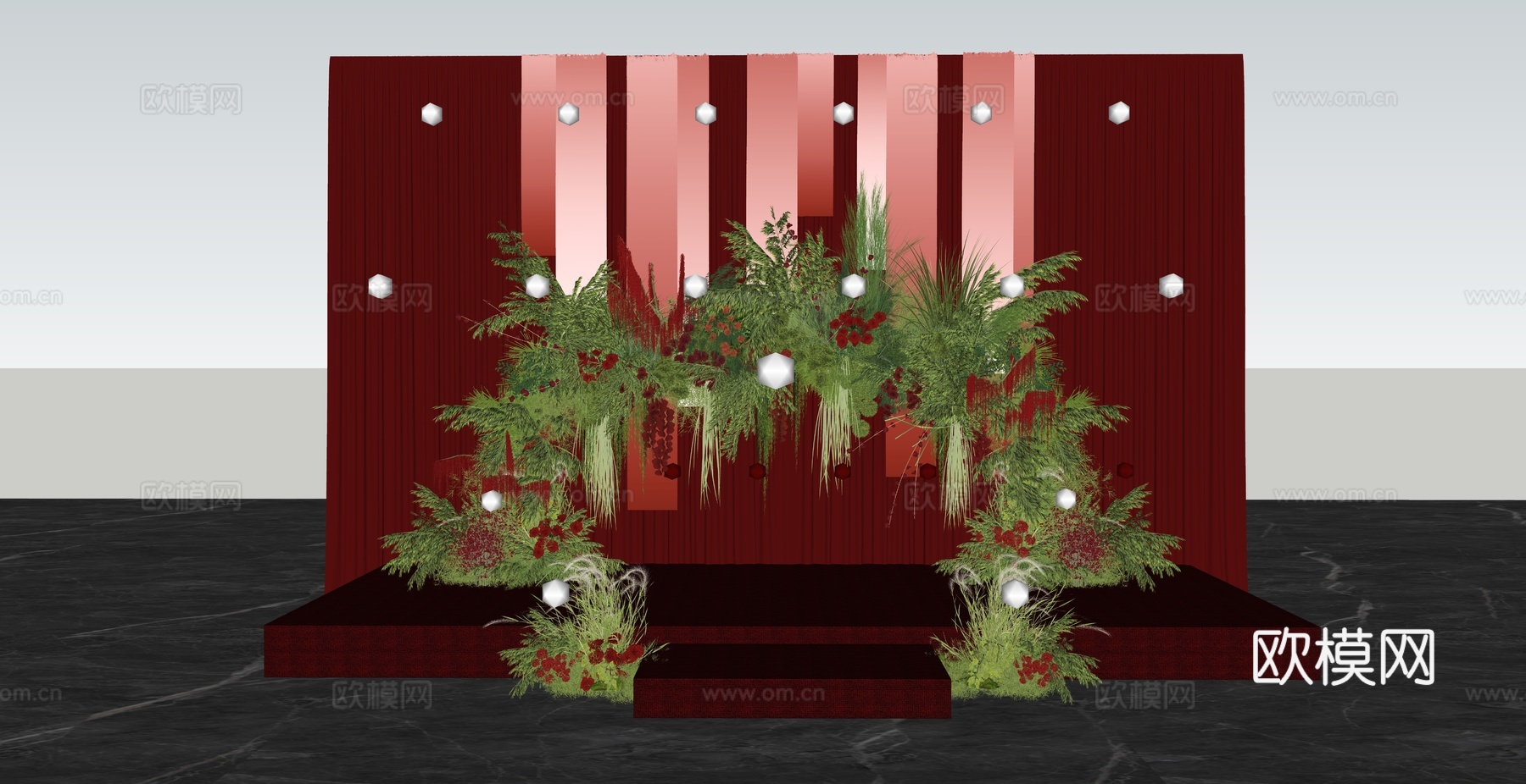 小众高级红色自然系婚礼花艺su模型下载（渲染图5）