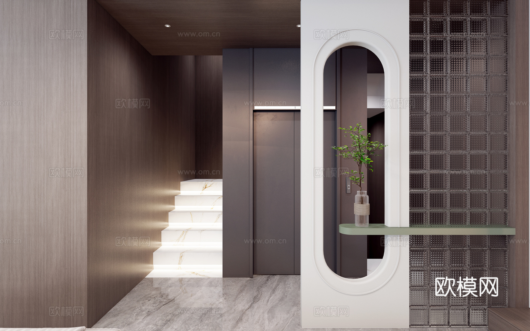 现代意式别墅客餐厅3d模型